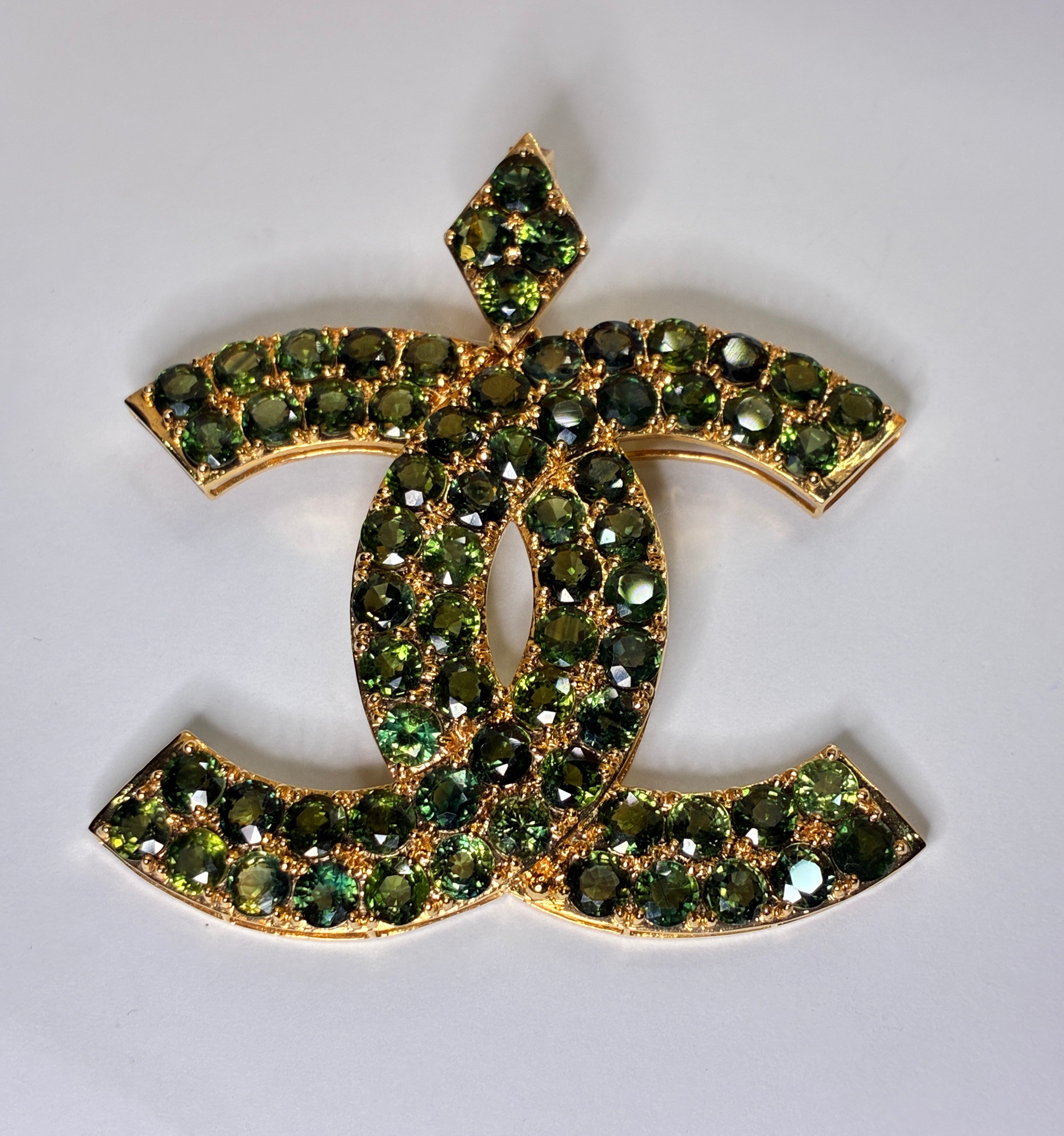 Green Sapphire 12K Gold Pendant.Size 2"x2"