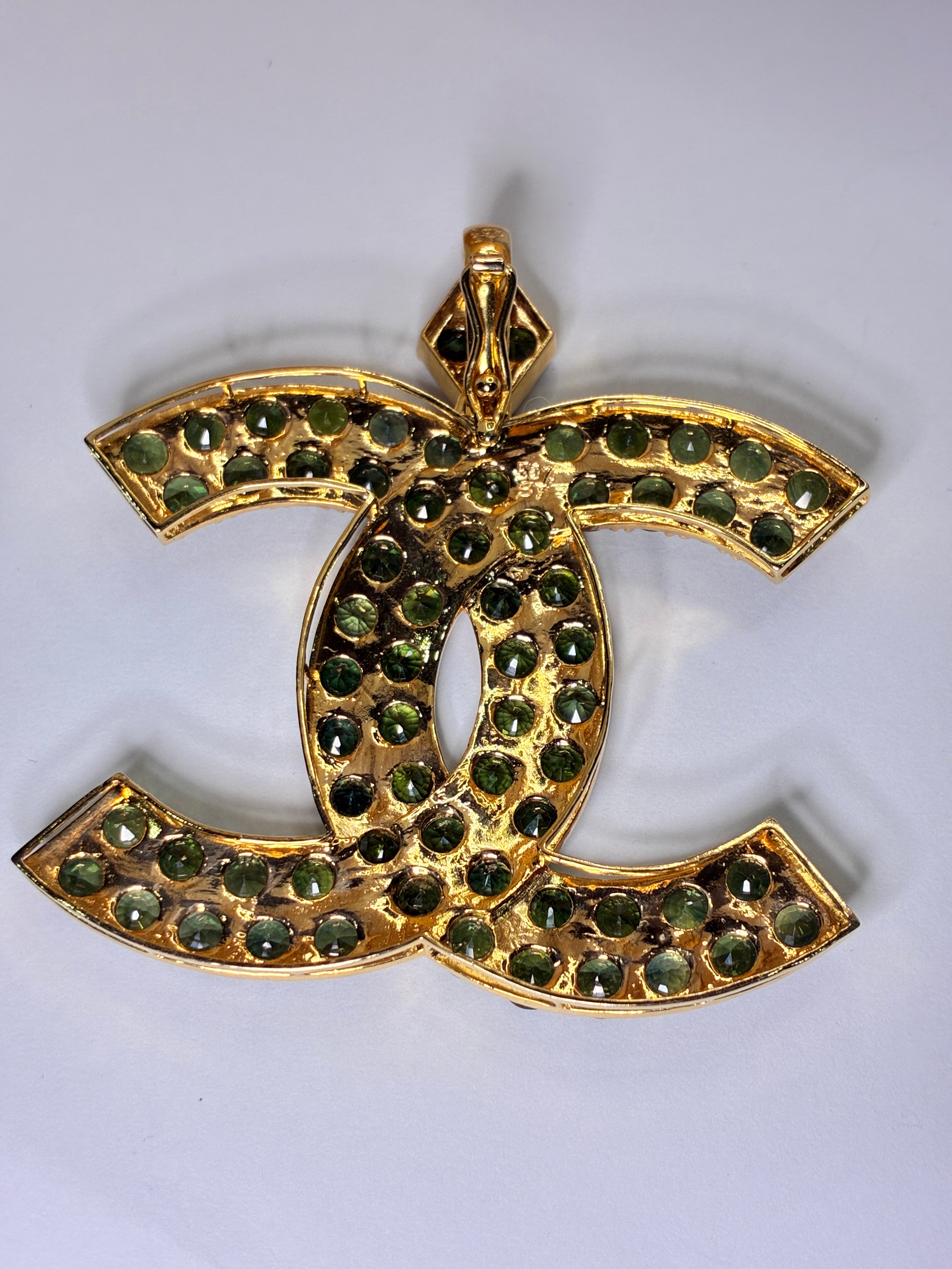 Green Sapphire 12K Gold Pendant.Size 2"x2"