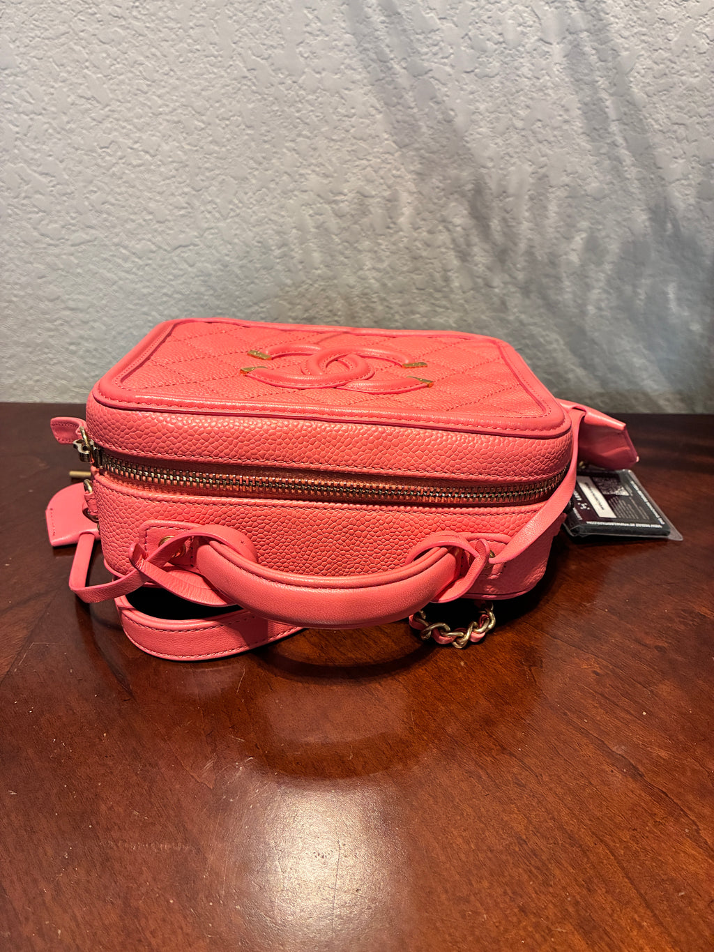 Chanel Canviar Quilted CC Filigree Vanity Case Coral Come With COA Certificate