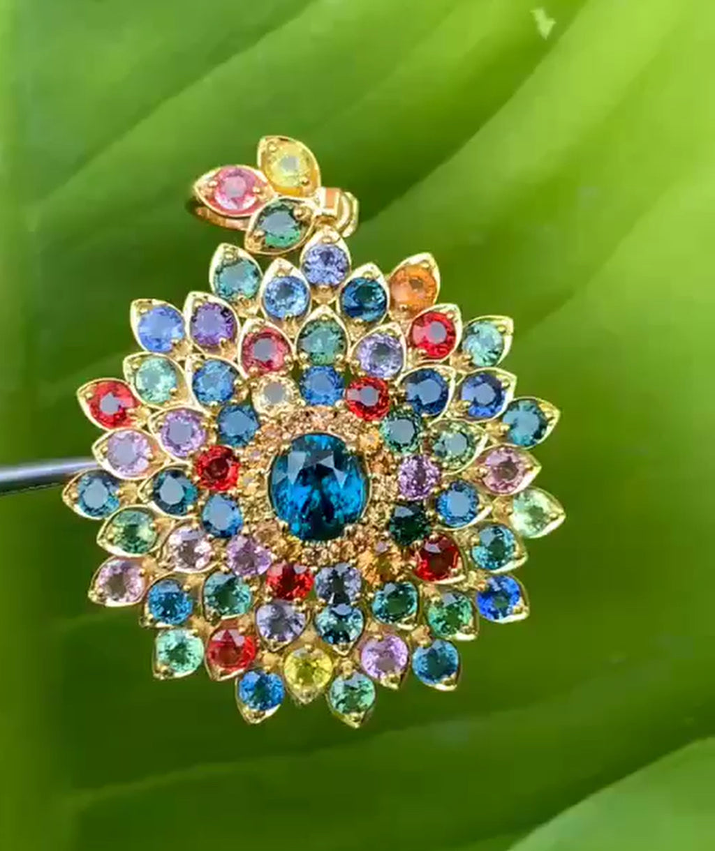 Cambodia Zircon Mix With Multi Color Sapphire 12K Gold Pendant.