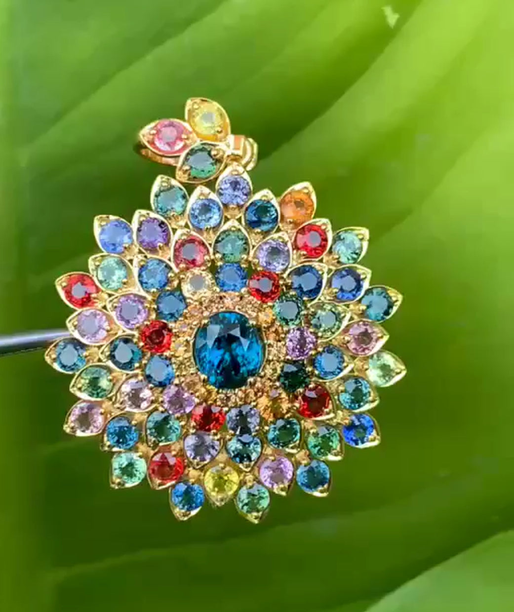 Cambodia Zircon Mix With Multi Color Sapphire 12K Gold Pendant.