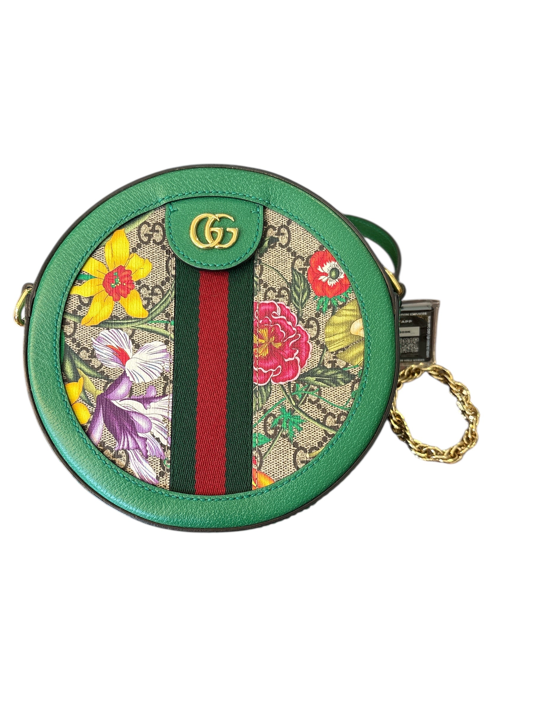 Gucci Mini GG Supreme Flora Ophidia Round Bag.