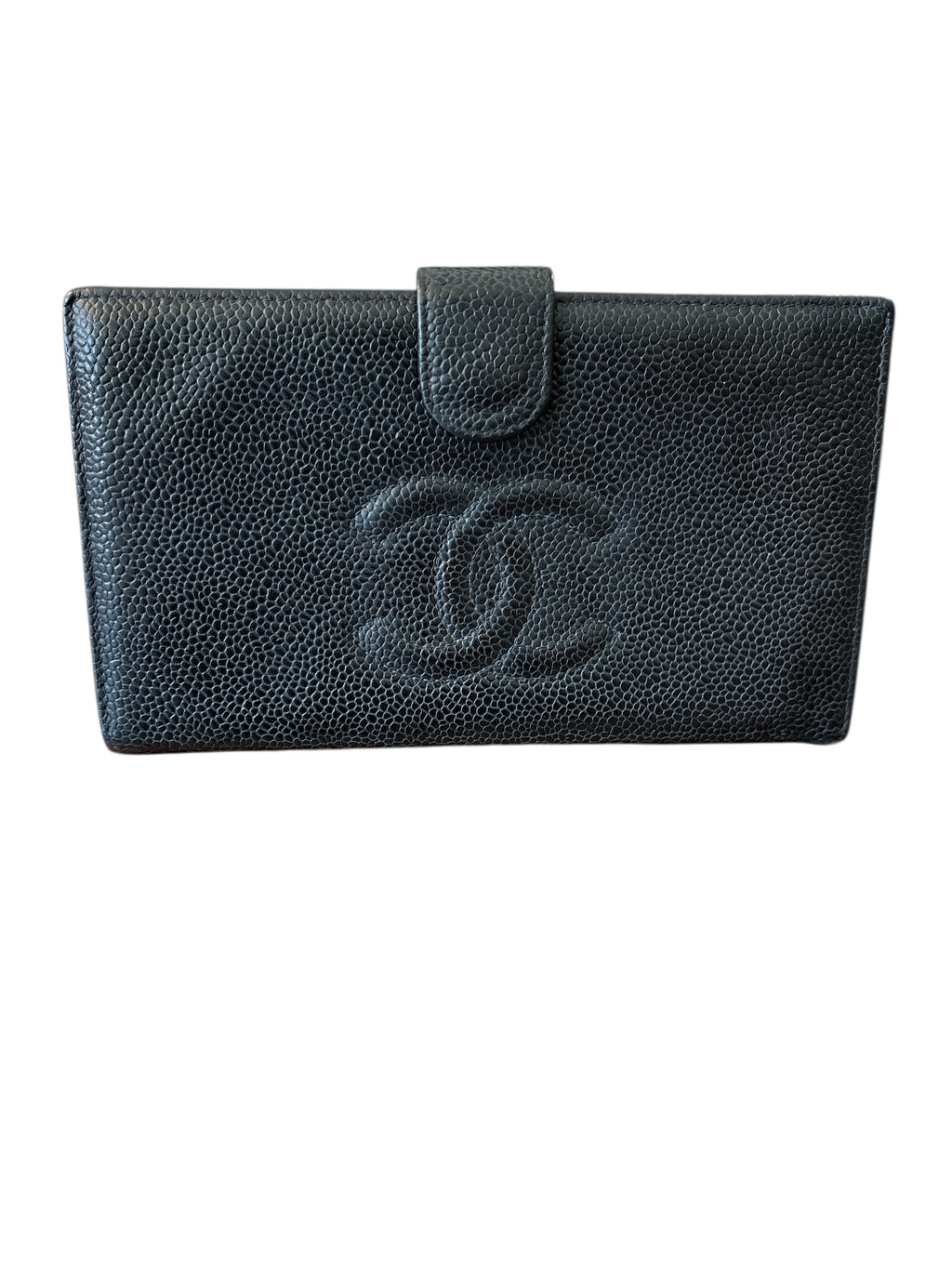 Chanel Black Caviar CC Timeless Long Wallet.