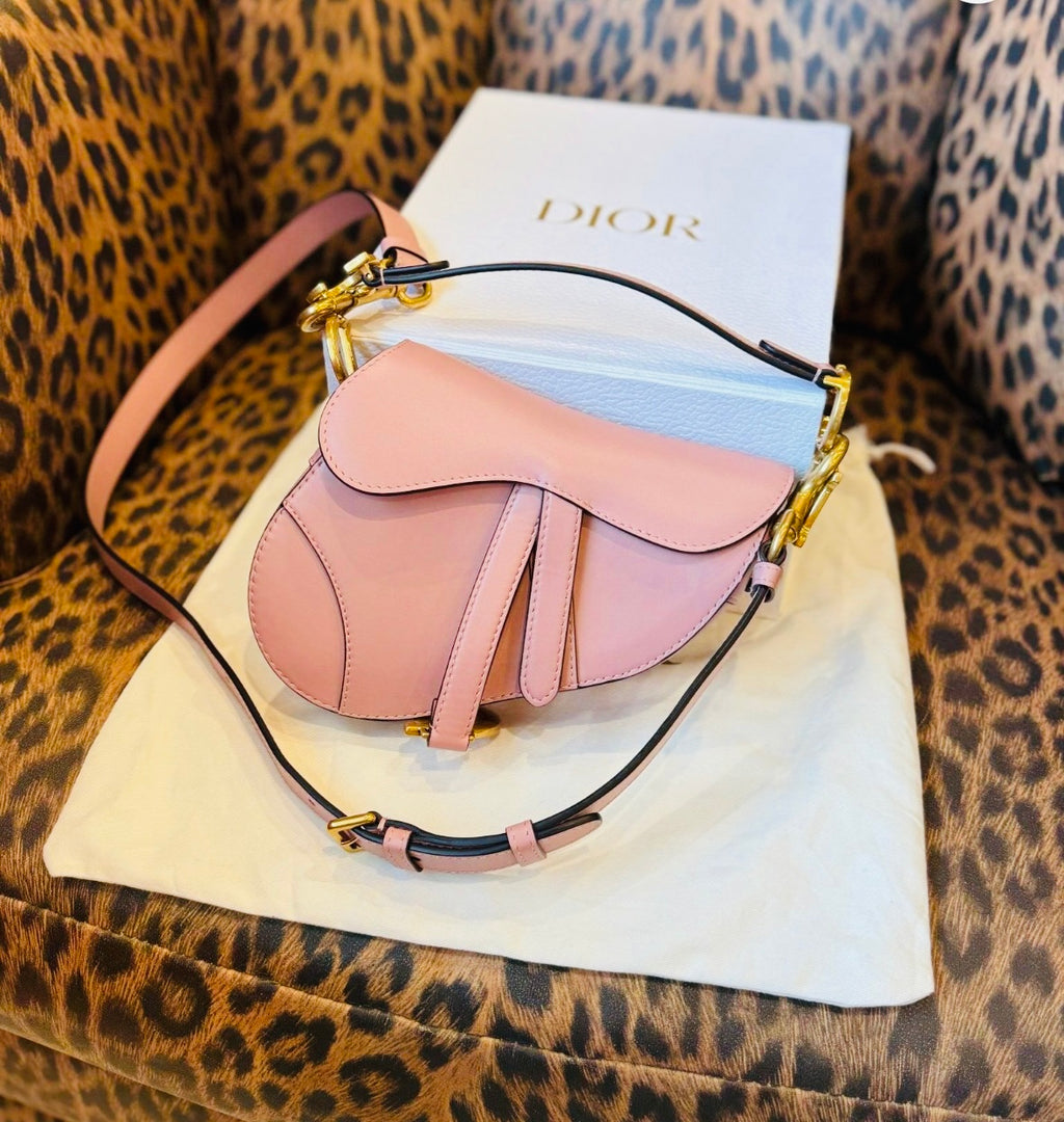 Christian Dior Dusty Rose Calfskin Mini Saddle Bag