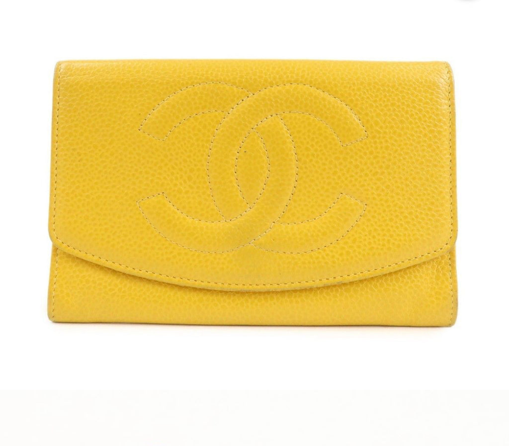 CHANEL Yellow Caviar Half Moon Pochette