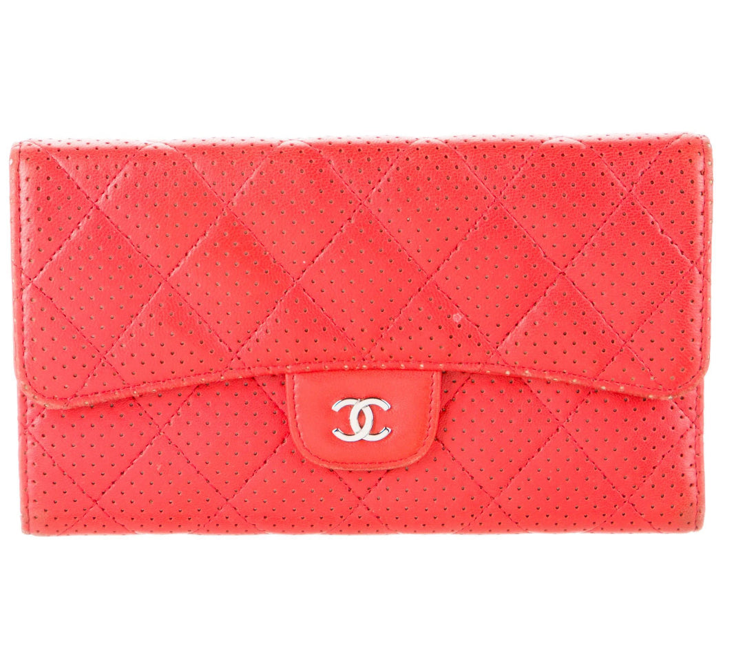 Chanel Red Perforated Matelasse Classic Wallet