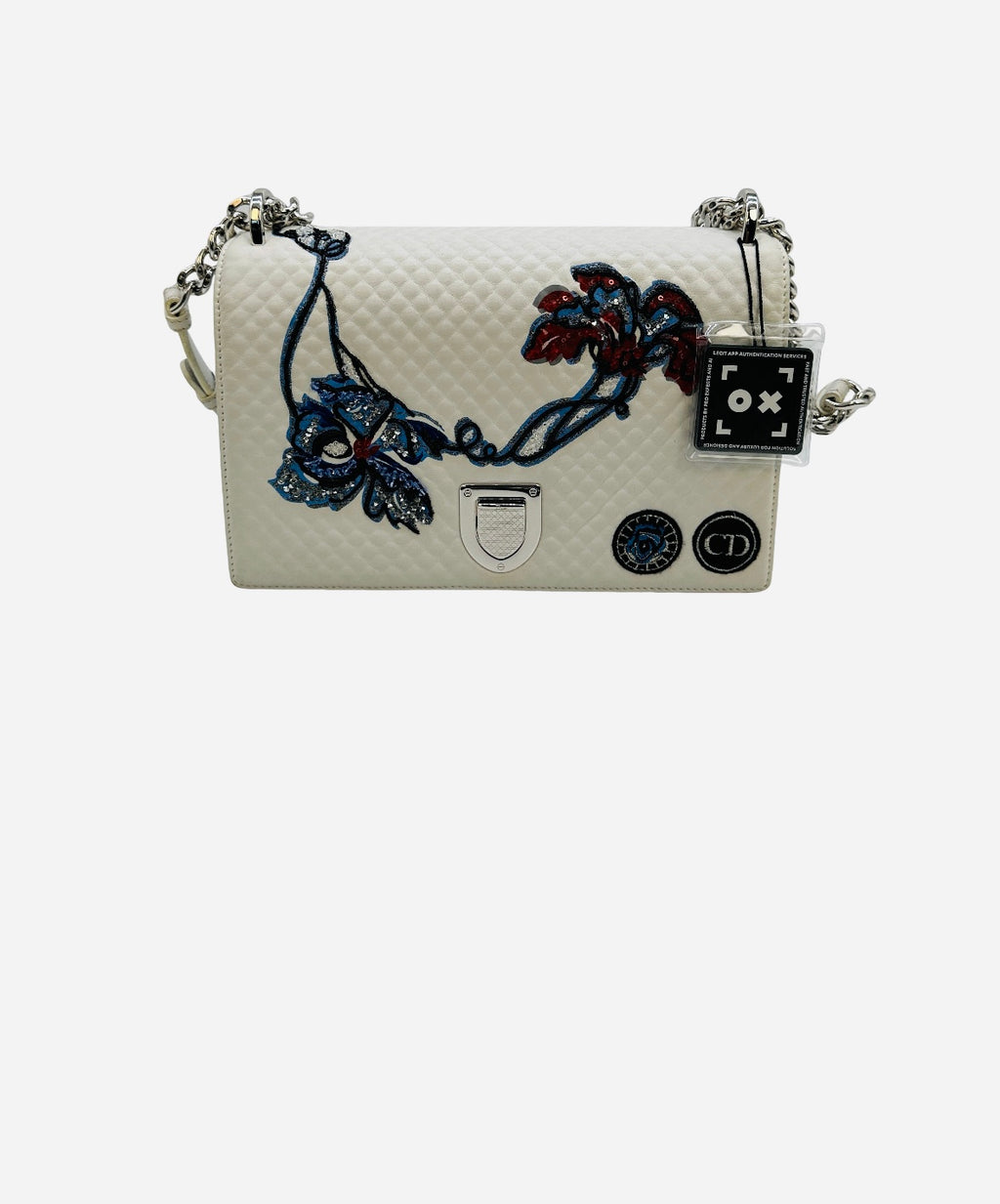 Christian Dior Diorama Flap Bag Patch Embellished Leather White
