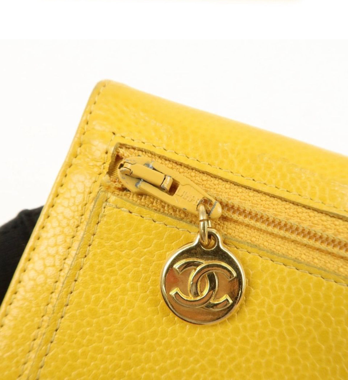 CHANEL Yellow Caviar Half Moon Pochette