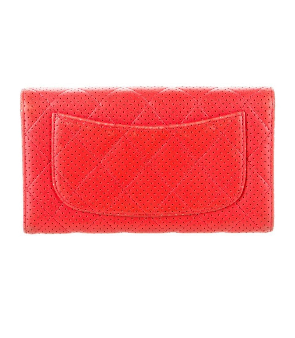 Chanel Red Perforated Matelasse Classic Wallet