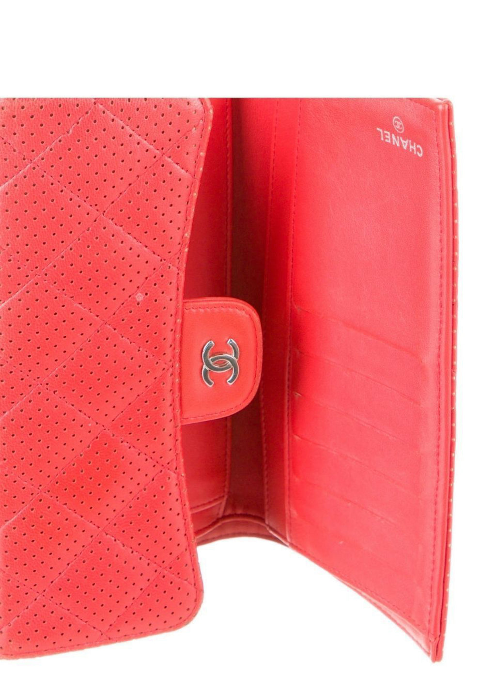 Chanel Red Perforated Matelasse Classic Wallet