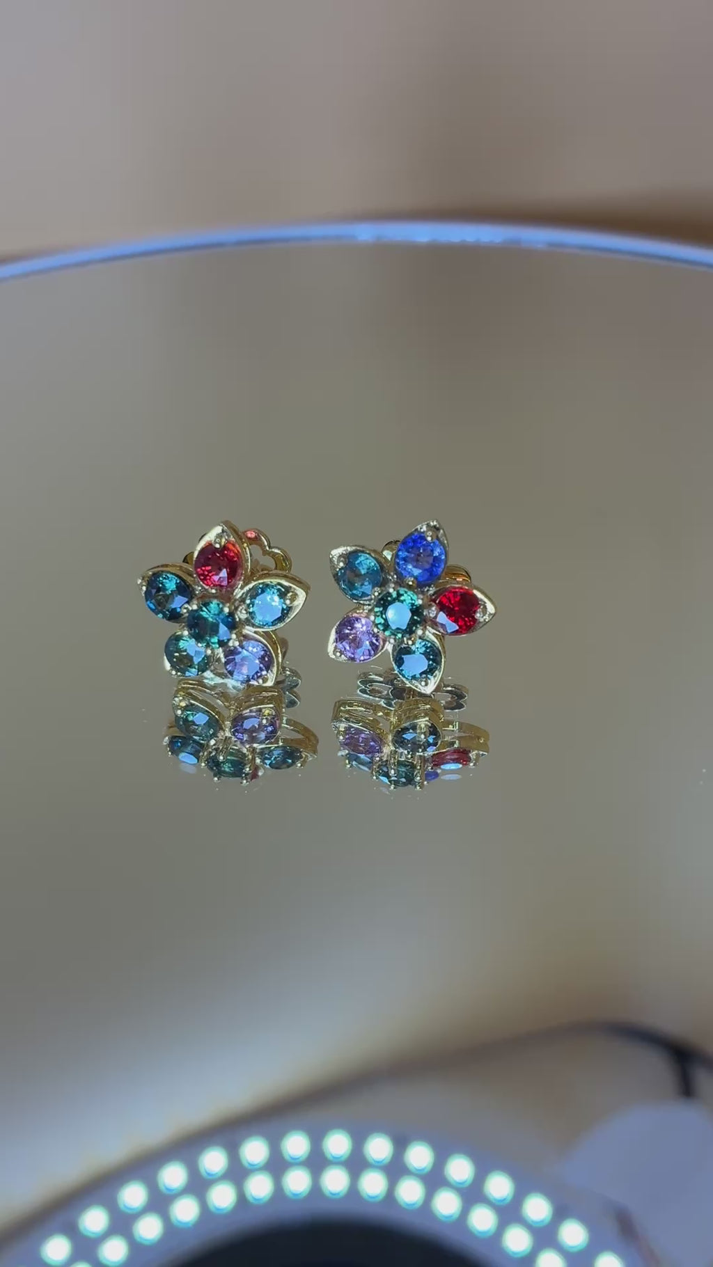 Mix Color Sapphire 12K Gold Earring.