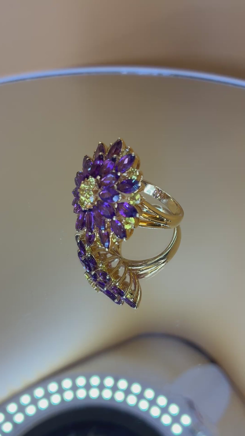 Amethyst And Yellow Sapphire Ring 17K Gold ( Size 6 )