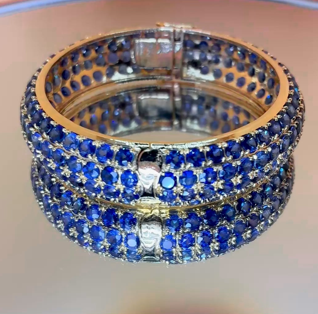 Blue Sapphire Bangle Bracelet 12K Gold Size 6.5"