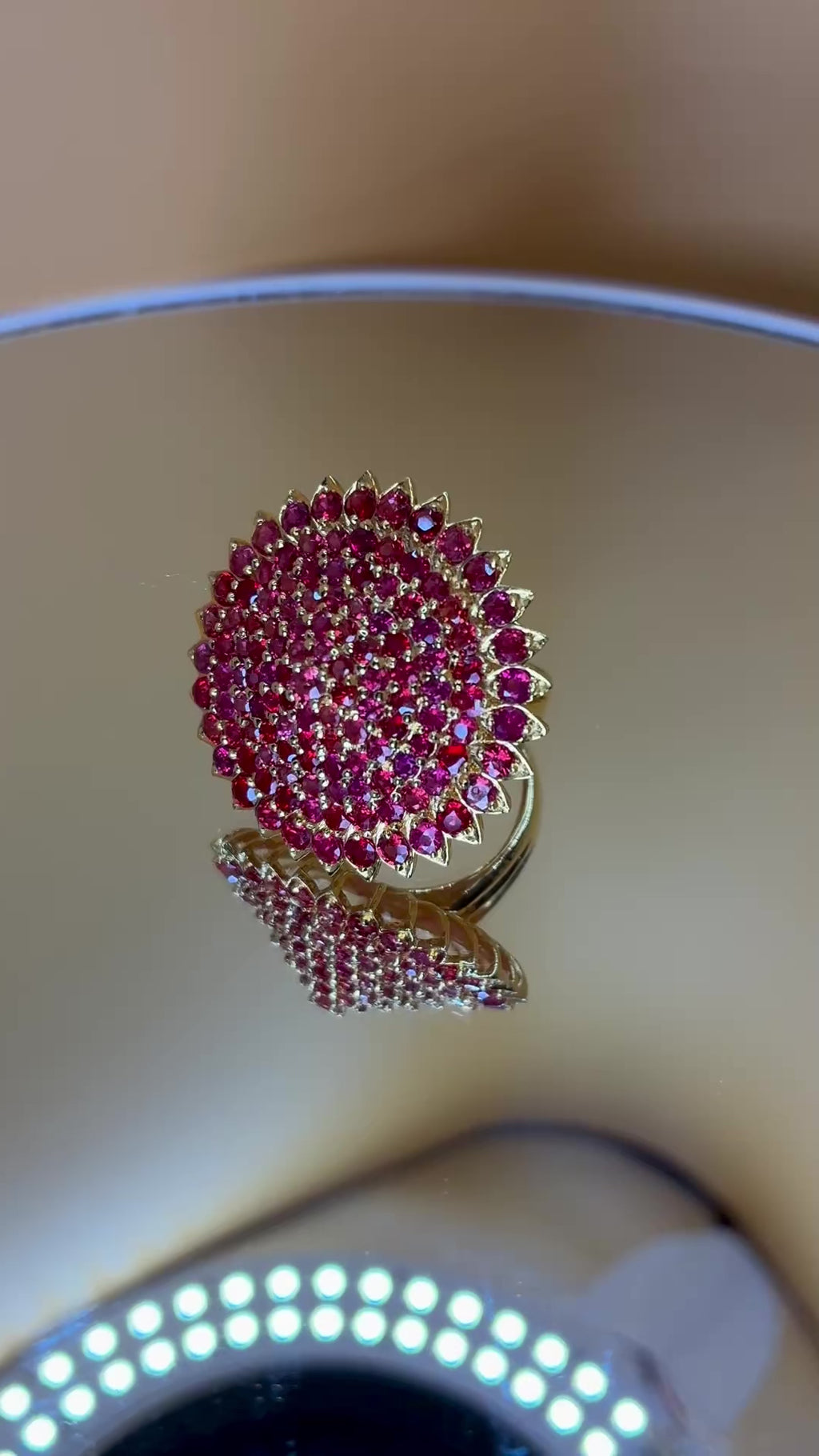 Brilliant Clarity Ruby Red/Pink Ring Size 6.5 17K Gold. Link 1.1/4"