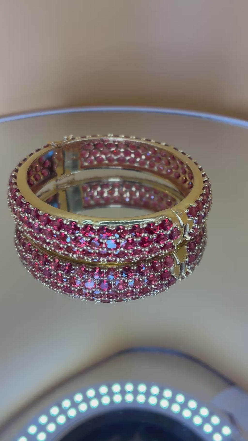 Ruby Red Color Oval Cut 17K Gold Bracelet Size 6.