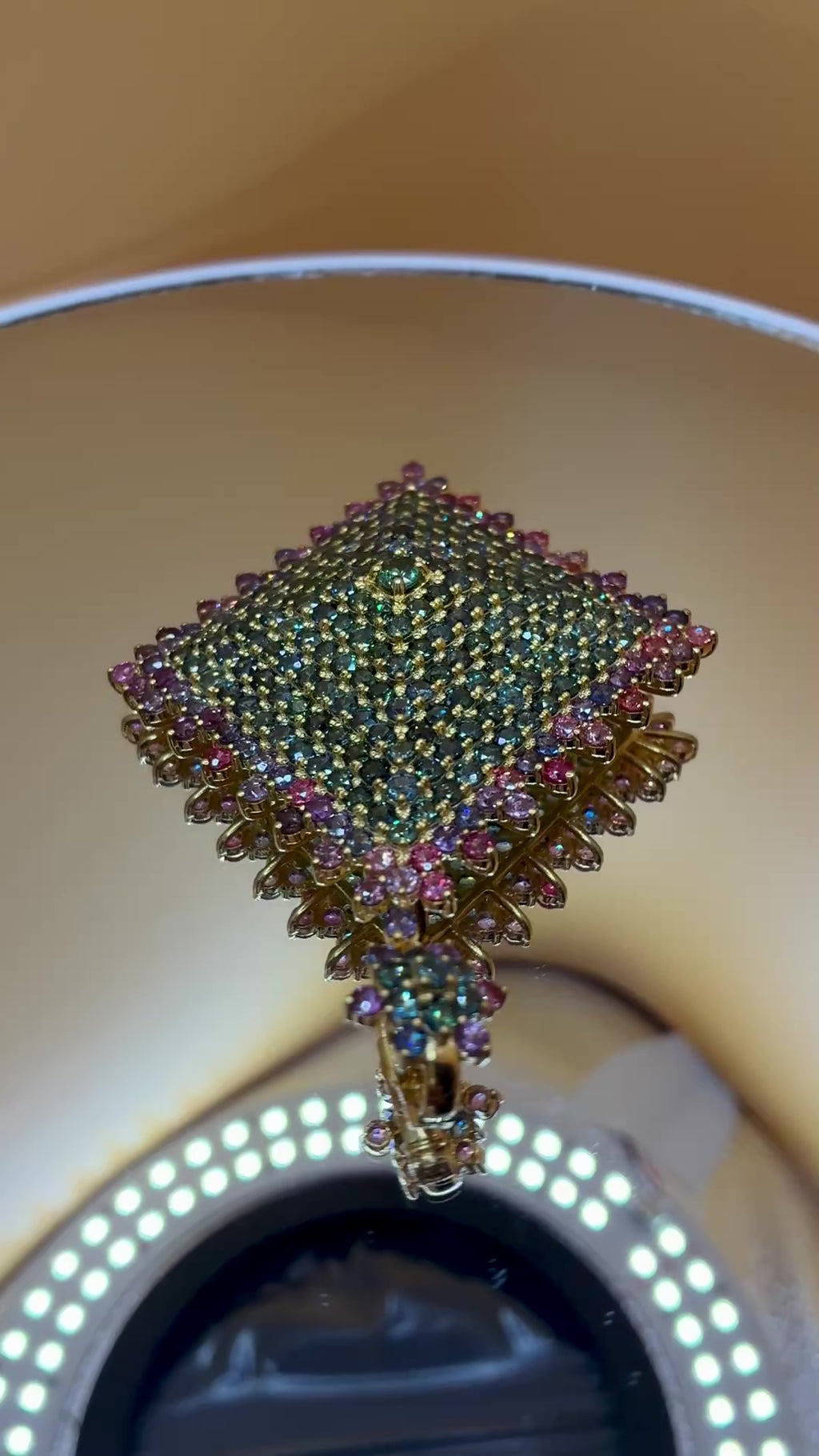 Green Sapphire Mix With Multi Sapphire Gold Plated. Large Size 2.5"x 3.5"