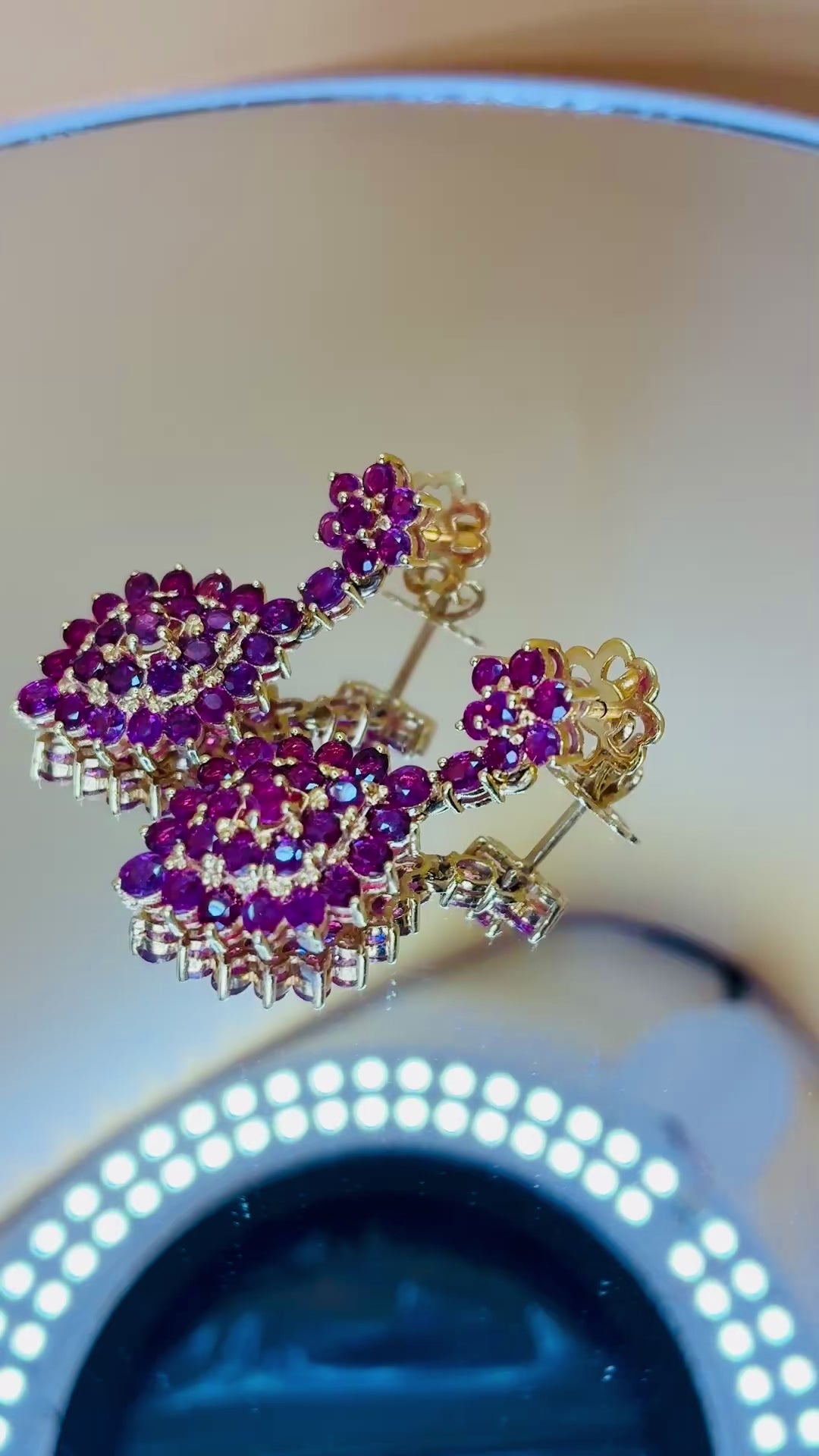 Ruby Red Color Drop Earring Link 1.5"x 3/4" 17K Gold