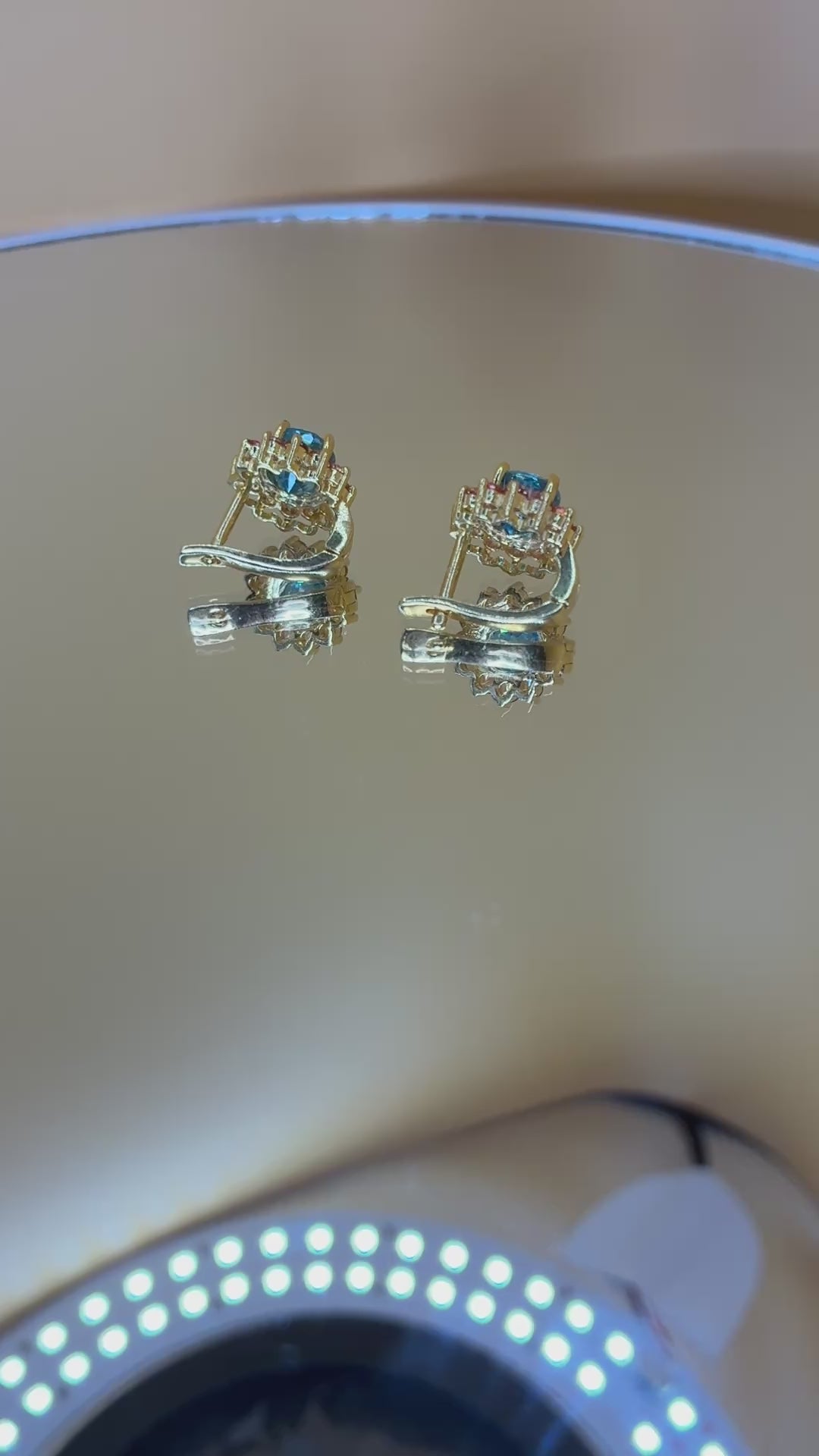 Cambodia Blue Zircon Heated With Yellow Sapphire 12K Gold Stud Earring