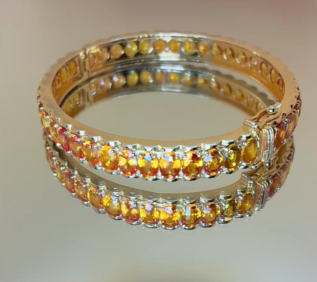 Natural Yellow Sapphire Oval Cut 17K Gold Bangle Bracelet Size 6.5"