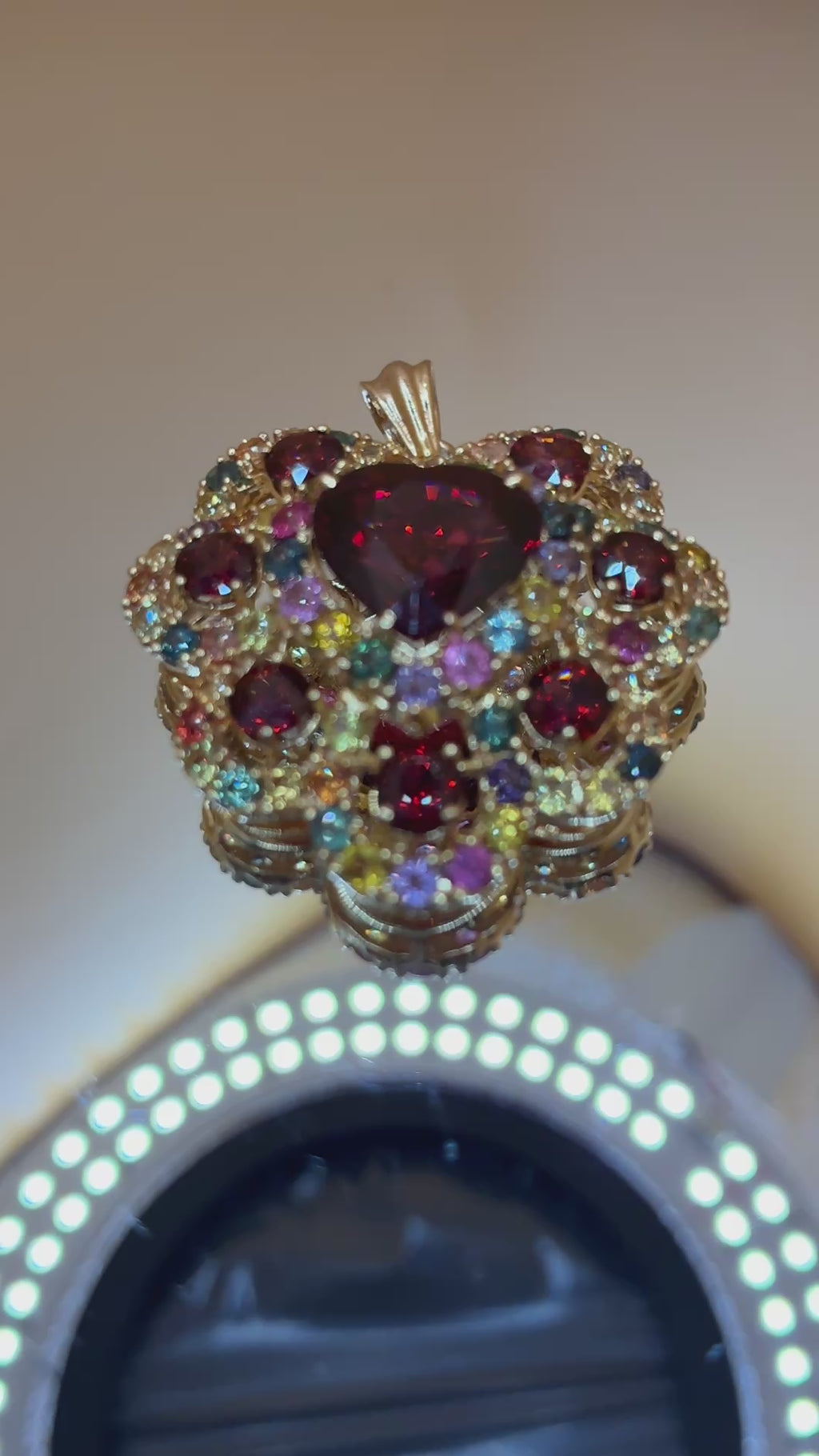 Heart Cut Red Color Garnet 8.86 CT Mix With Multi Color Sapphire 12K Gold Pendant