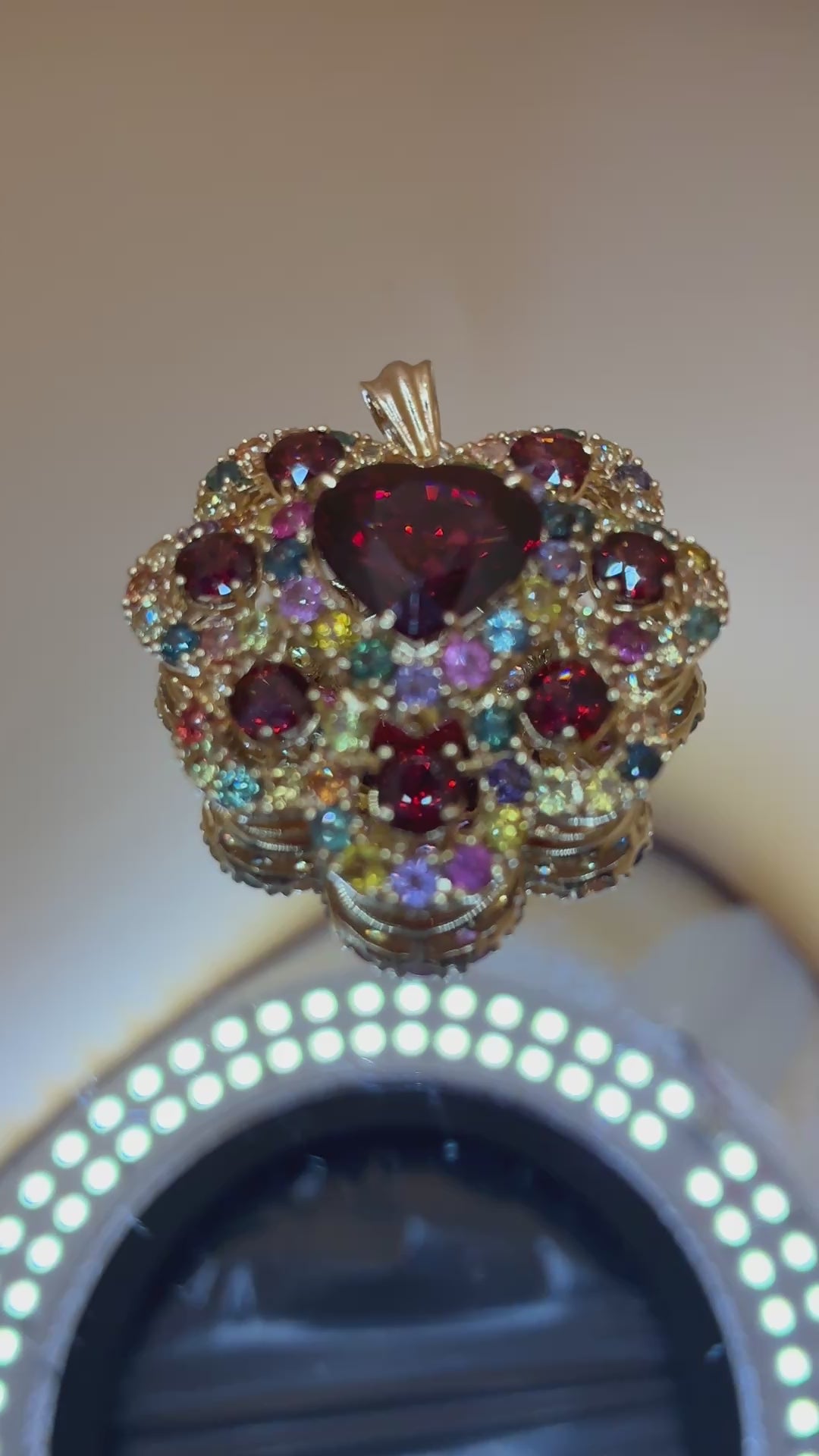 Heart Cut Red Color Garnet 8.86 CT Mix With Multi Color Sapphire 12K Gold Pendant