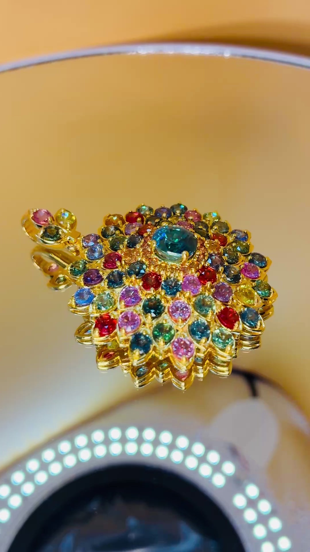 Cambodia Zircon Mix With Multi Color Sapphire 12K Gold Pendant.