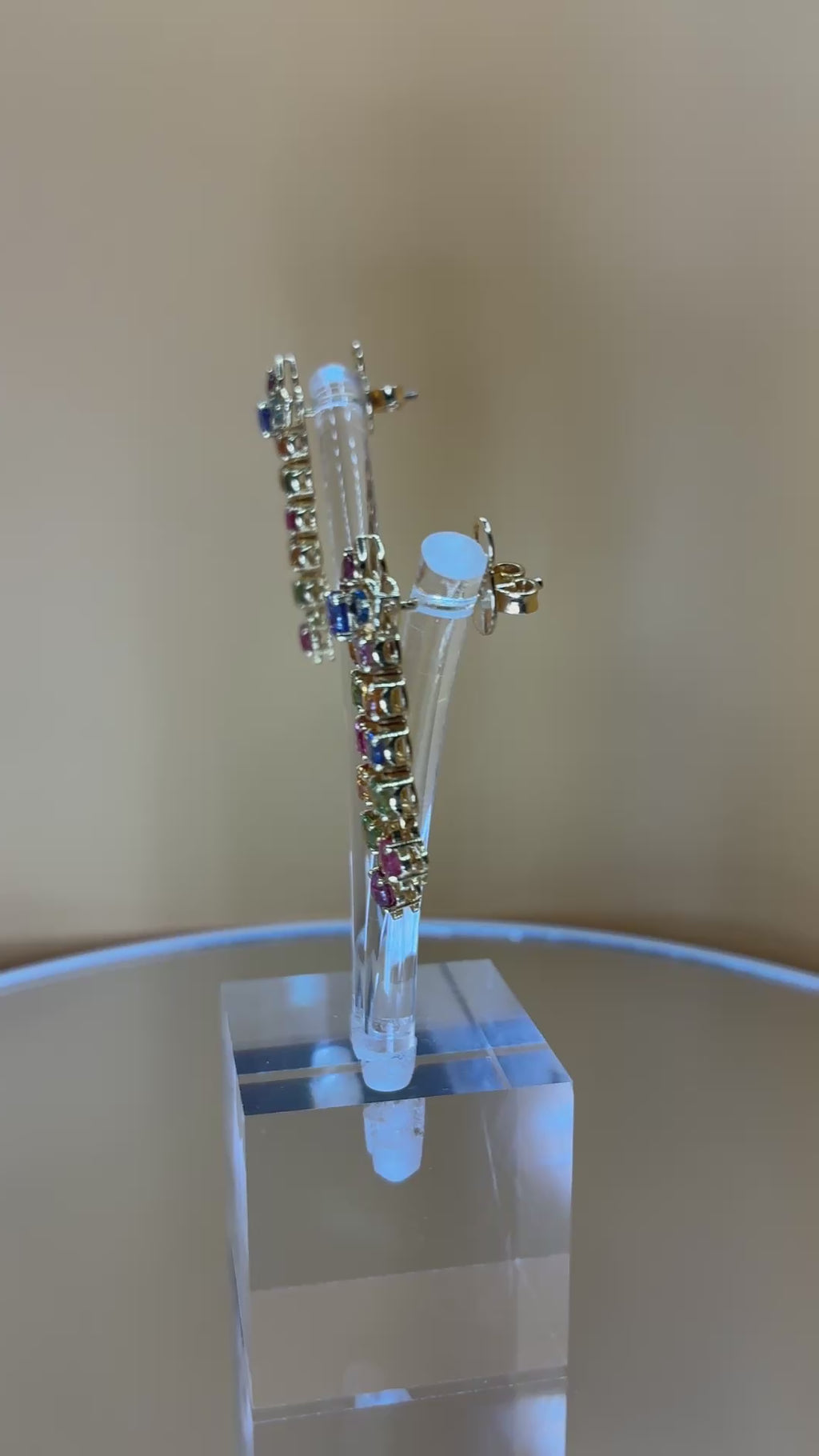 Mix Color Sapphire Drop Earring 12K Gold Size ( .1/4"x1.5")