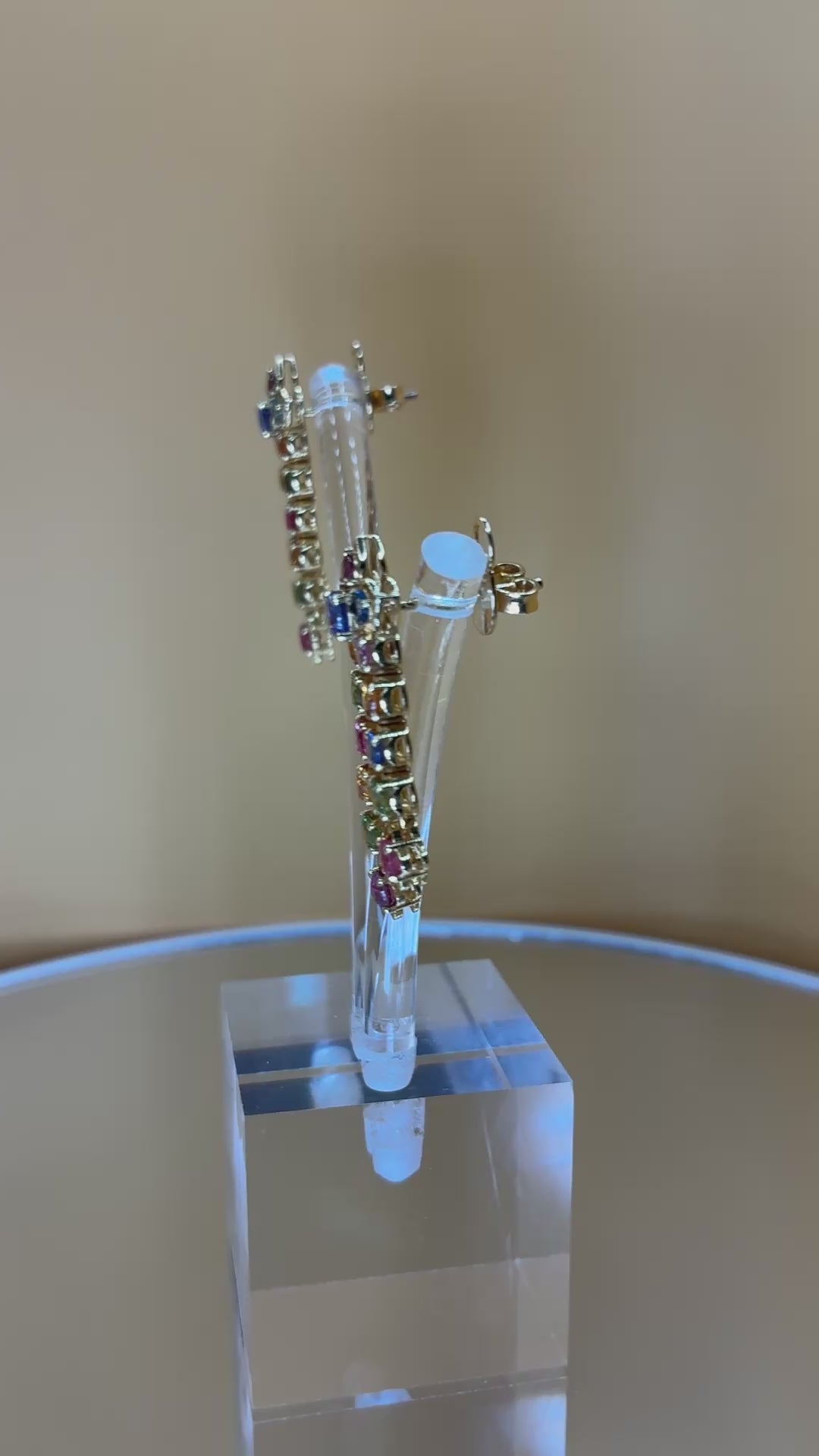 Mix Color Sapphire Drop Earring 12K Gold Size ( .1/4"x1.5")