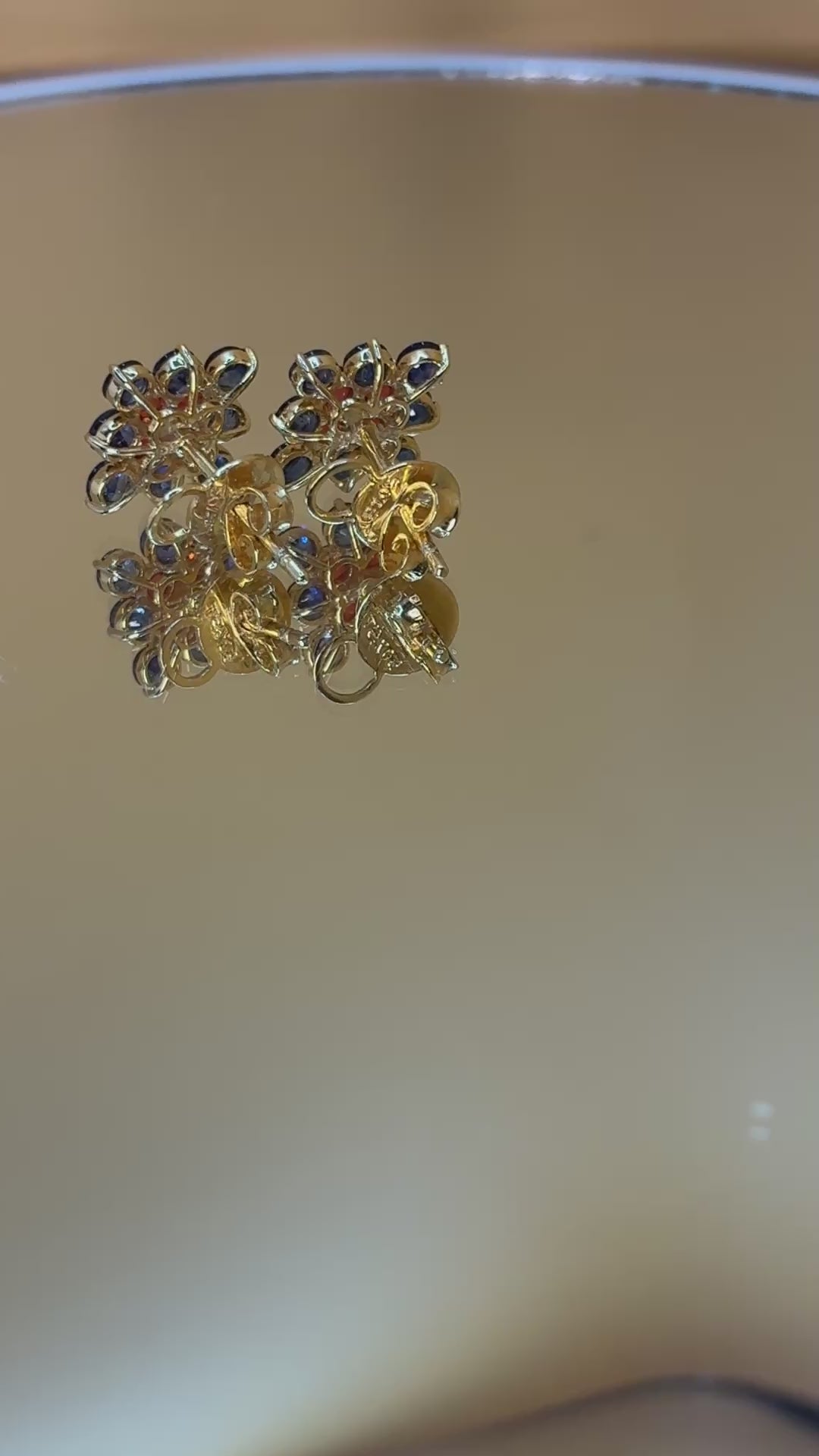 Blue Sapphire And Ruby 12K Gold. Stud Earring.