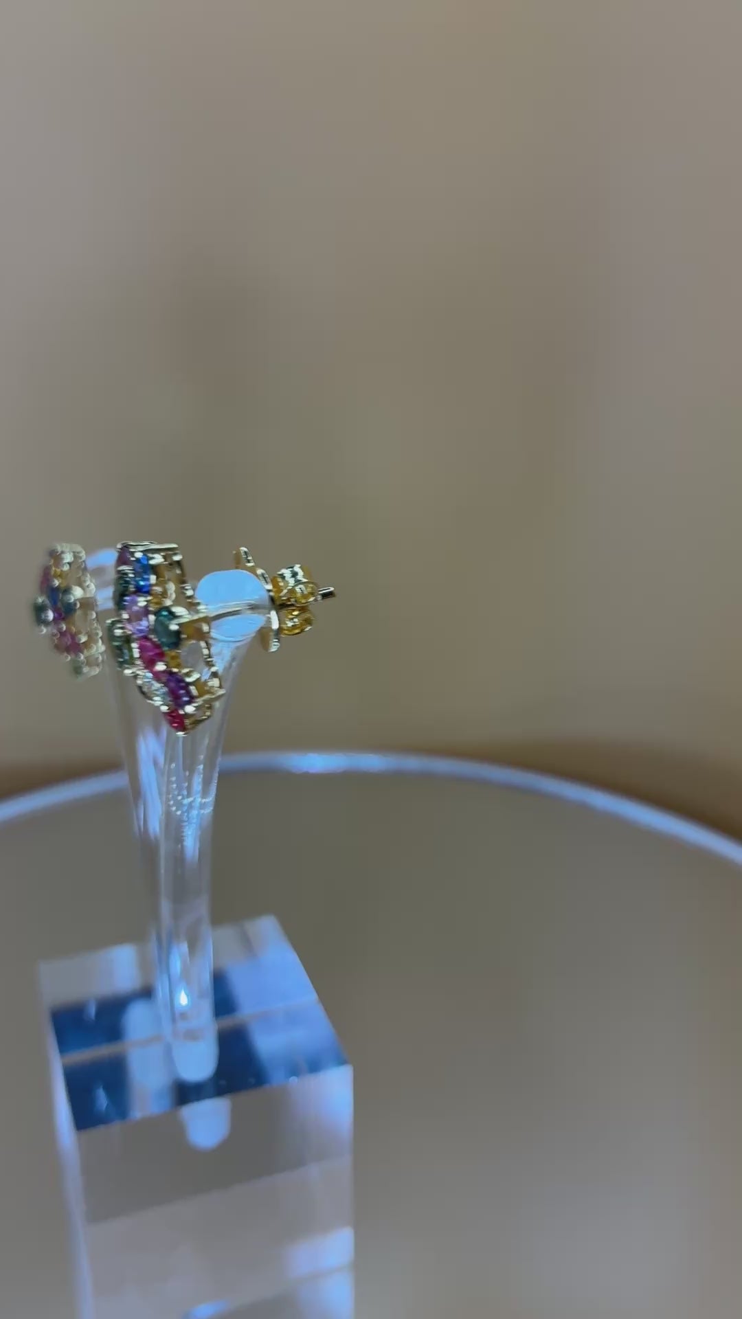 Multi Color Sapphire 17K Gold Stud Earring