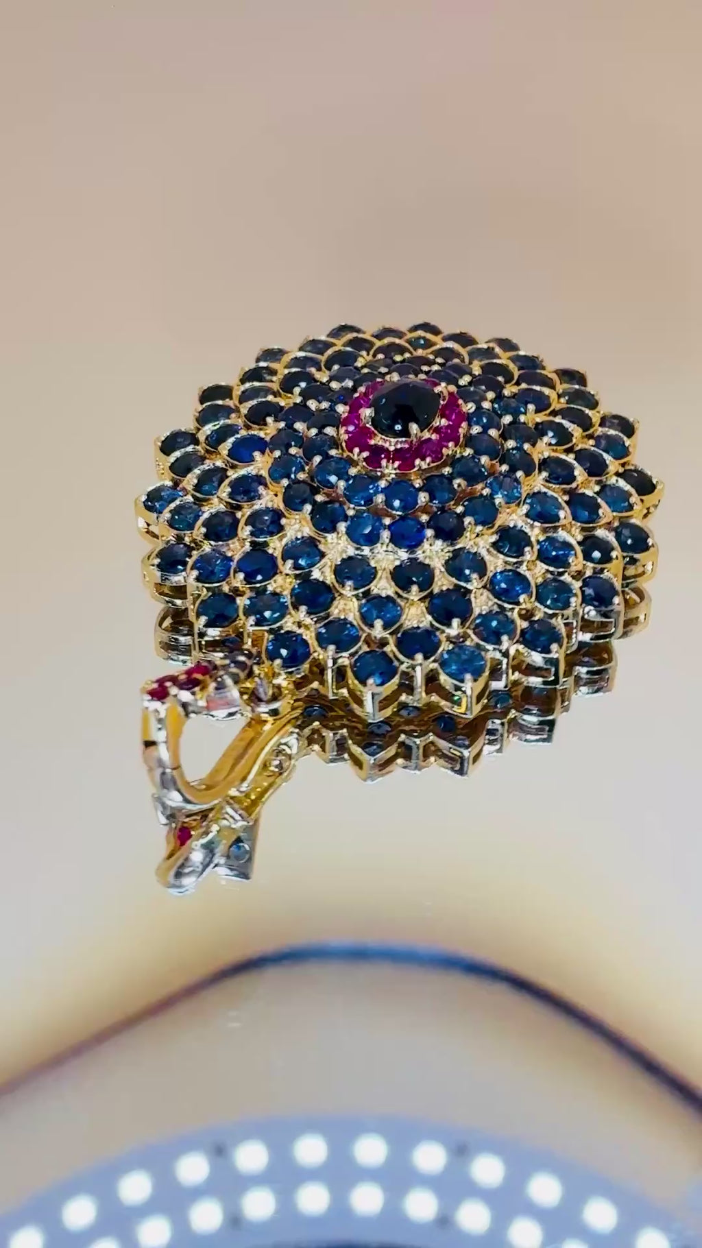 Blue Sapphire Mix With Ruby 18K Gold Pendant Size 1.3/4"x2.1/4"