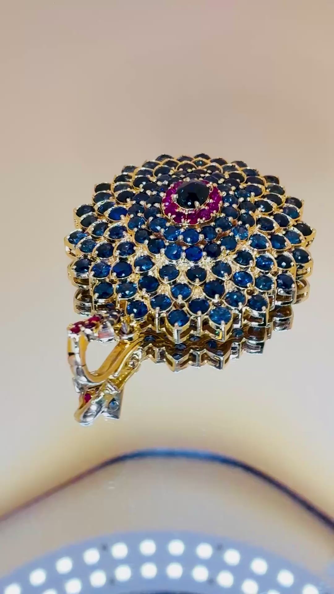 Blue Sapphire Mix With Ruby 18K Gold Pendant Size 1.3/4"x2.1/4"