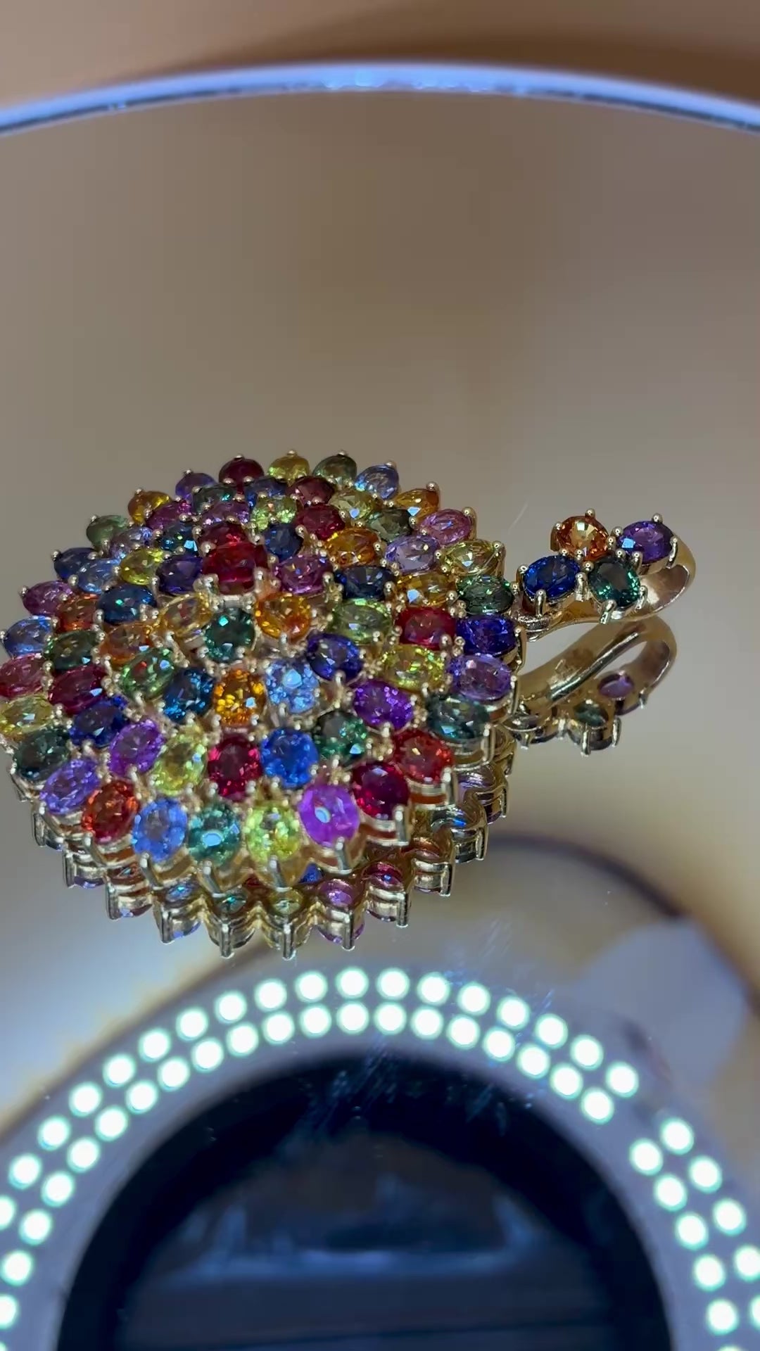 Brilliant Clarity Multi Color Sapphire 17K Gold Pendant Size 1.3/4x2.1/4"