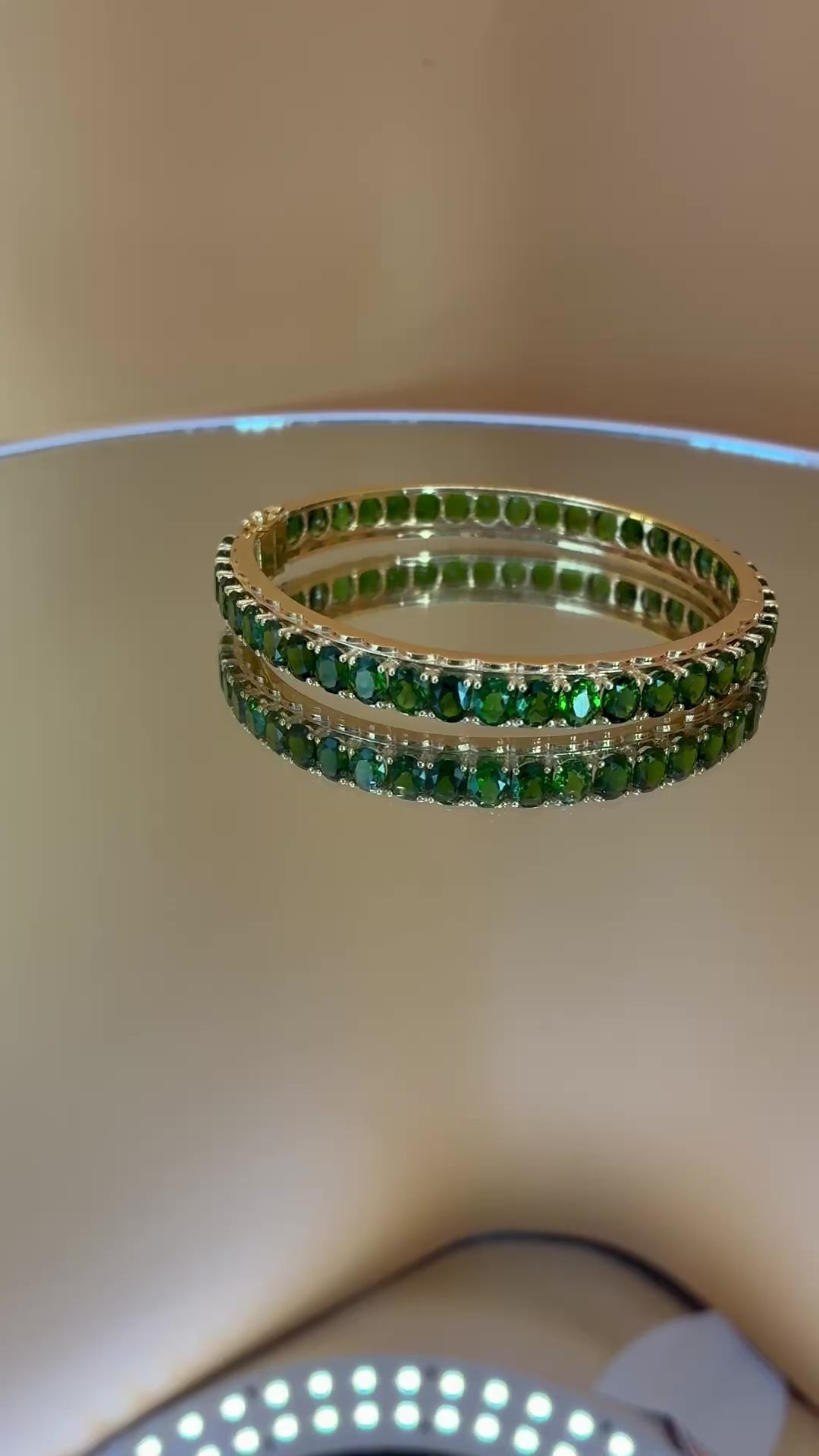 Natural Green Garnet 12K Gold Bangle Bracelet Size 6.5"