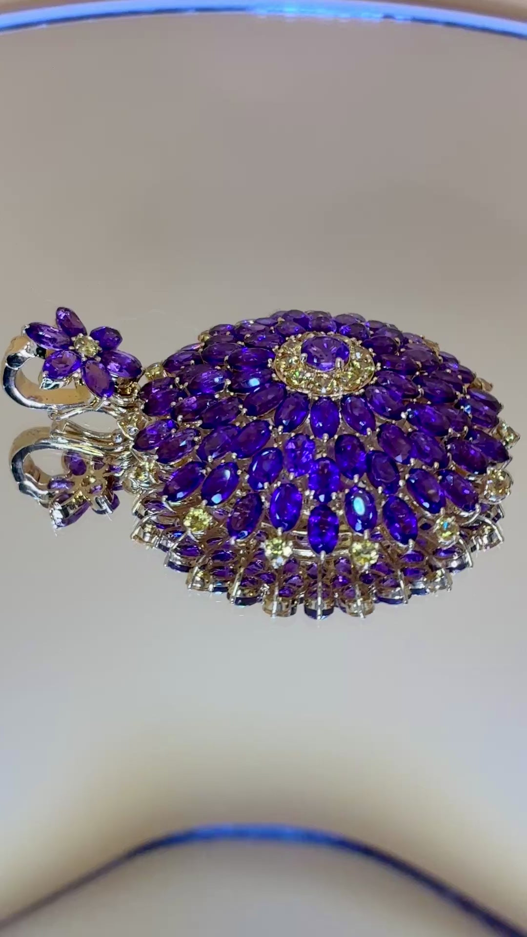 Amethyst Mix With Yellow Sapphire 12K Gold Pendant.Size 1.3/4"x2"