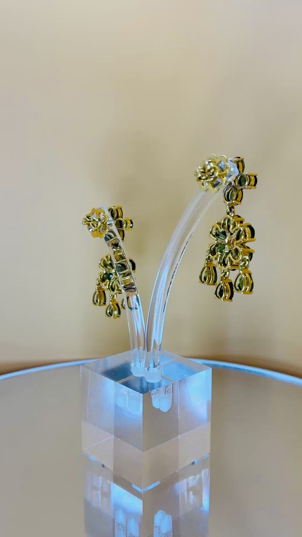 Leaf Green Color Sapphire Drop Earring 17K Gold ( Size 1.5"x .5")