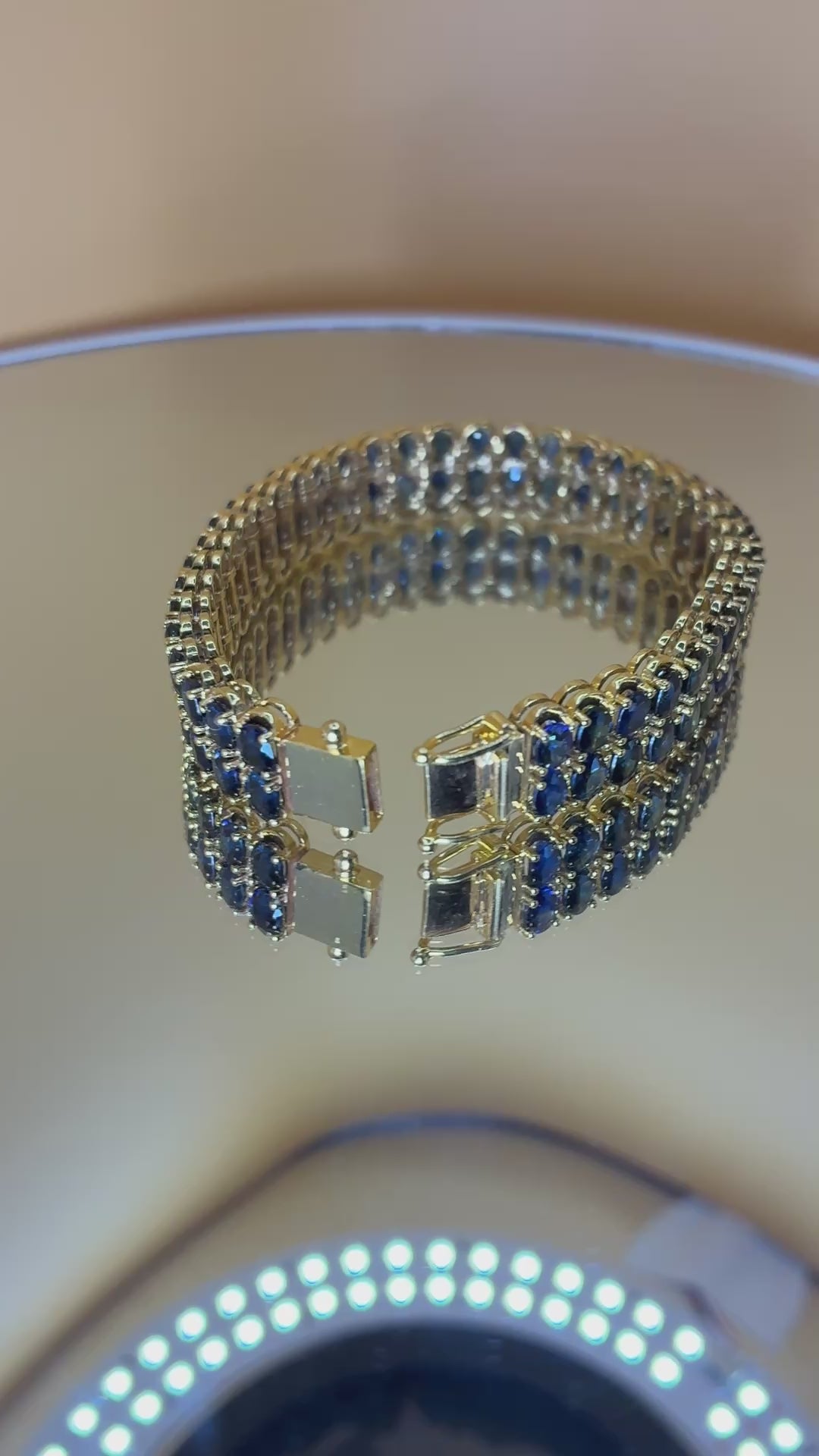 Blue Sapphire Navy Blue Color 12K Gold Bracelet Size 6.5.