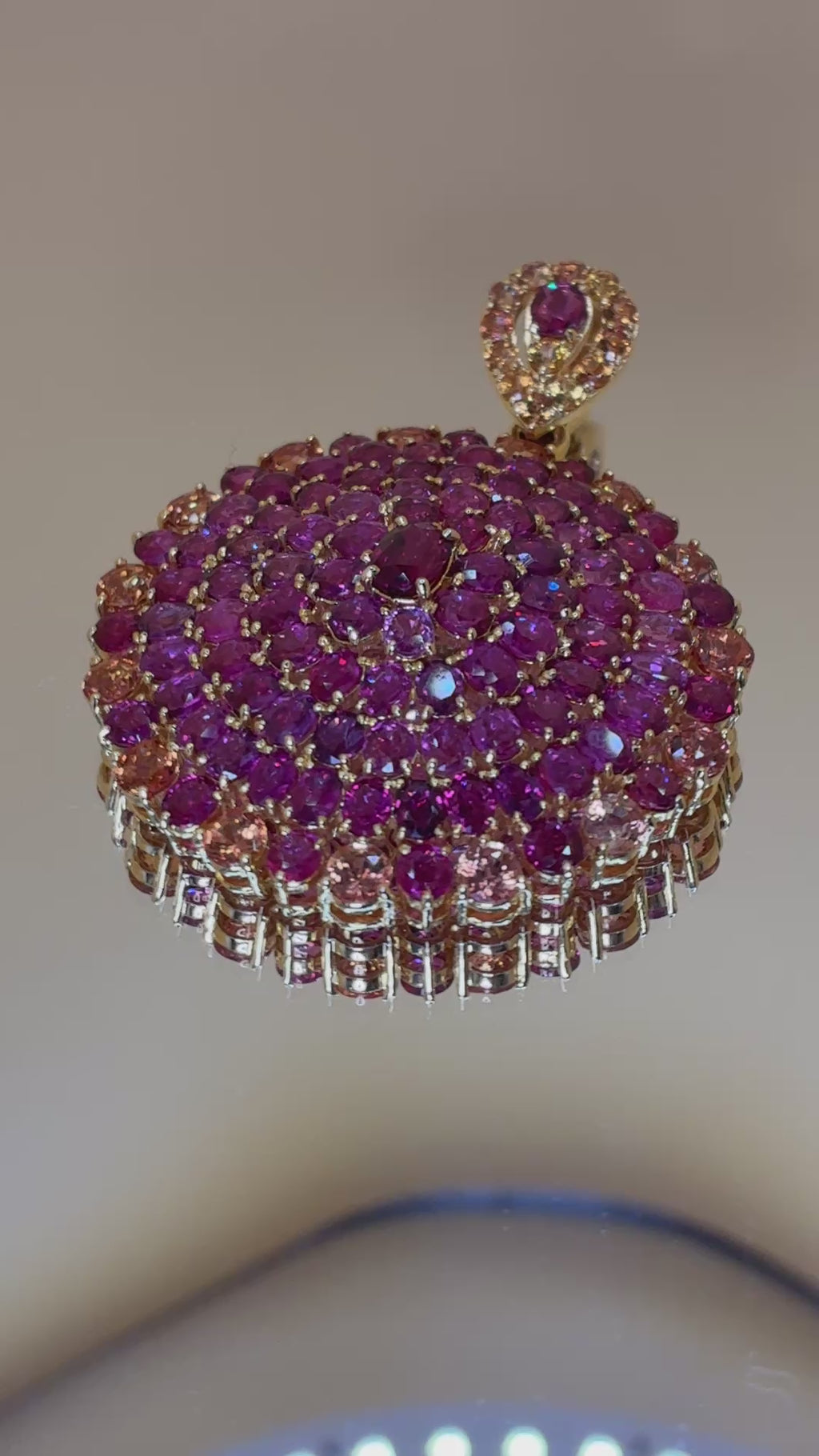 Ruby Mix Yellow Sapphire 12K Gold Pendant.Size1.5"x2"