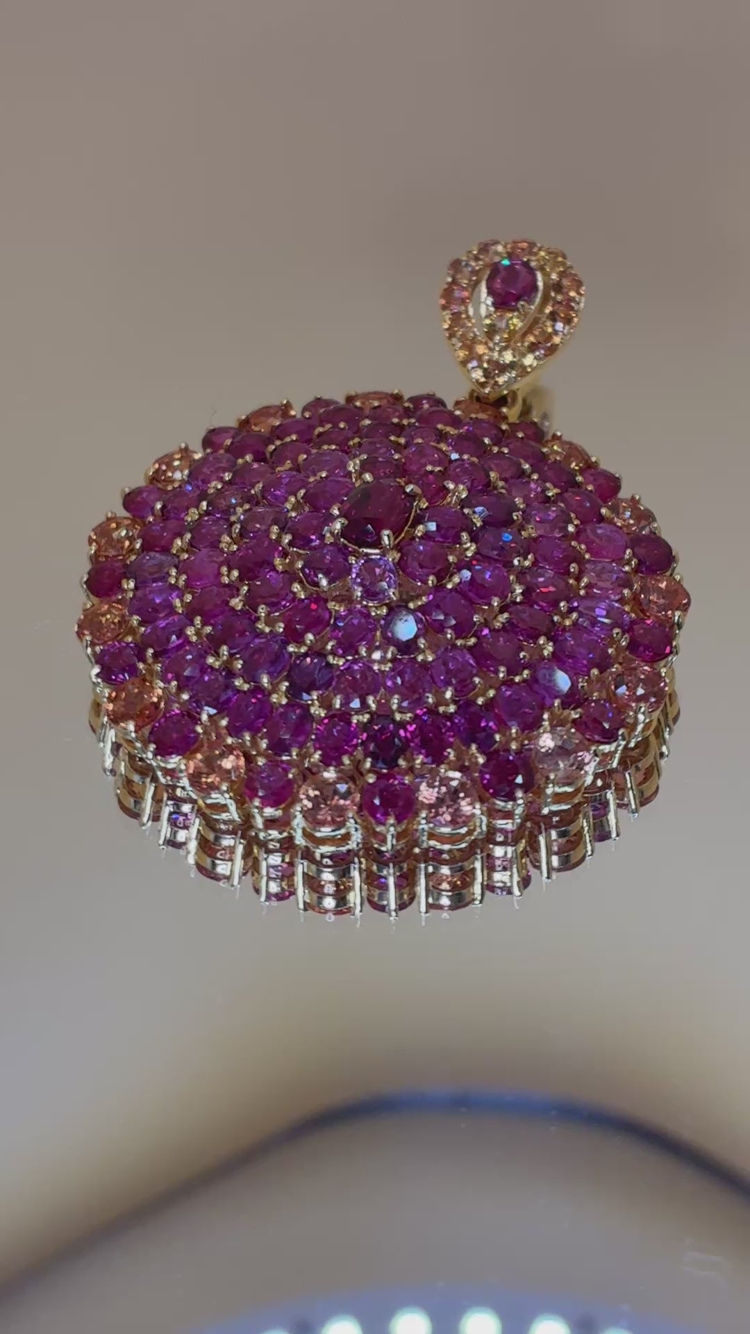 Ruby Mix Yellow Sapphire 12K Gold Pendant.Size1.5"x2"