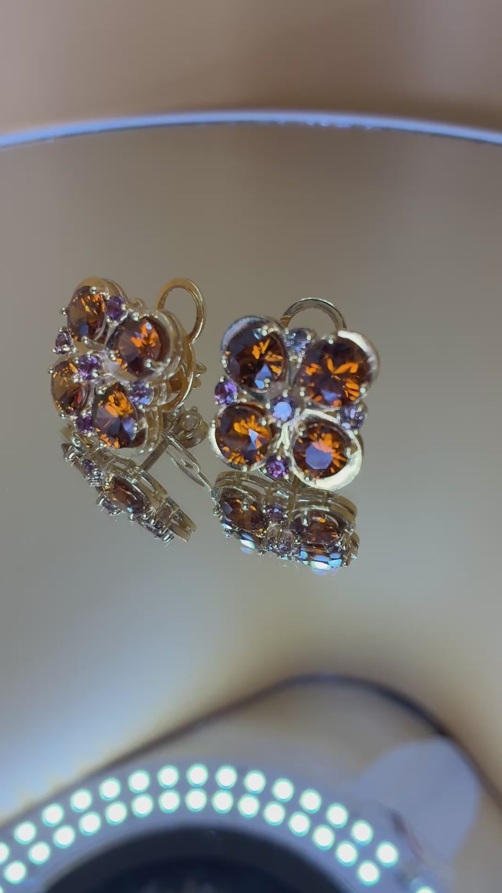 Cambodia Honey Color Zircon Unheated And Mix Sapphire 12K Gold Earring.
