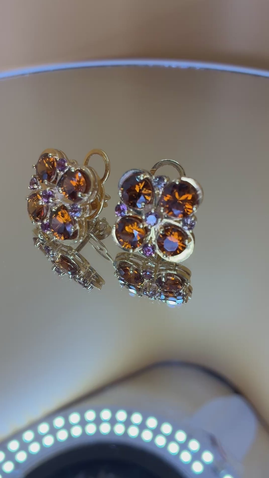 Cambodia Honey Color Zircon Unheated And Mix Sapphire 12K Gold Earring.