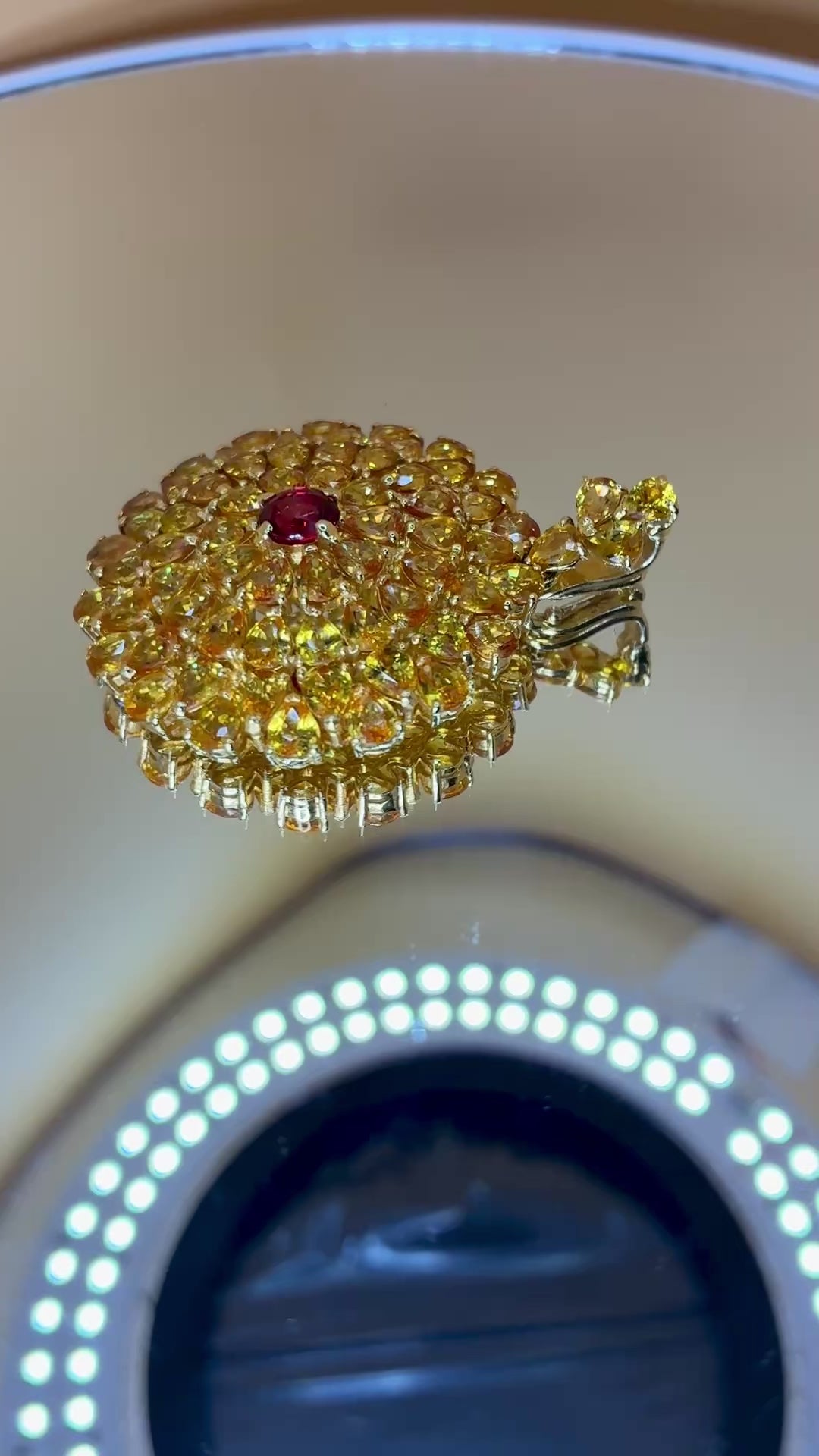 12K Gold Yellow Sapphire And 1 CT Ruby Zize 1.5" Pendant.