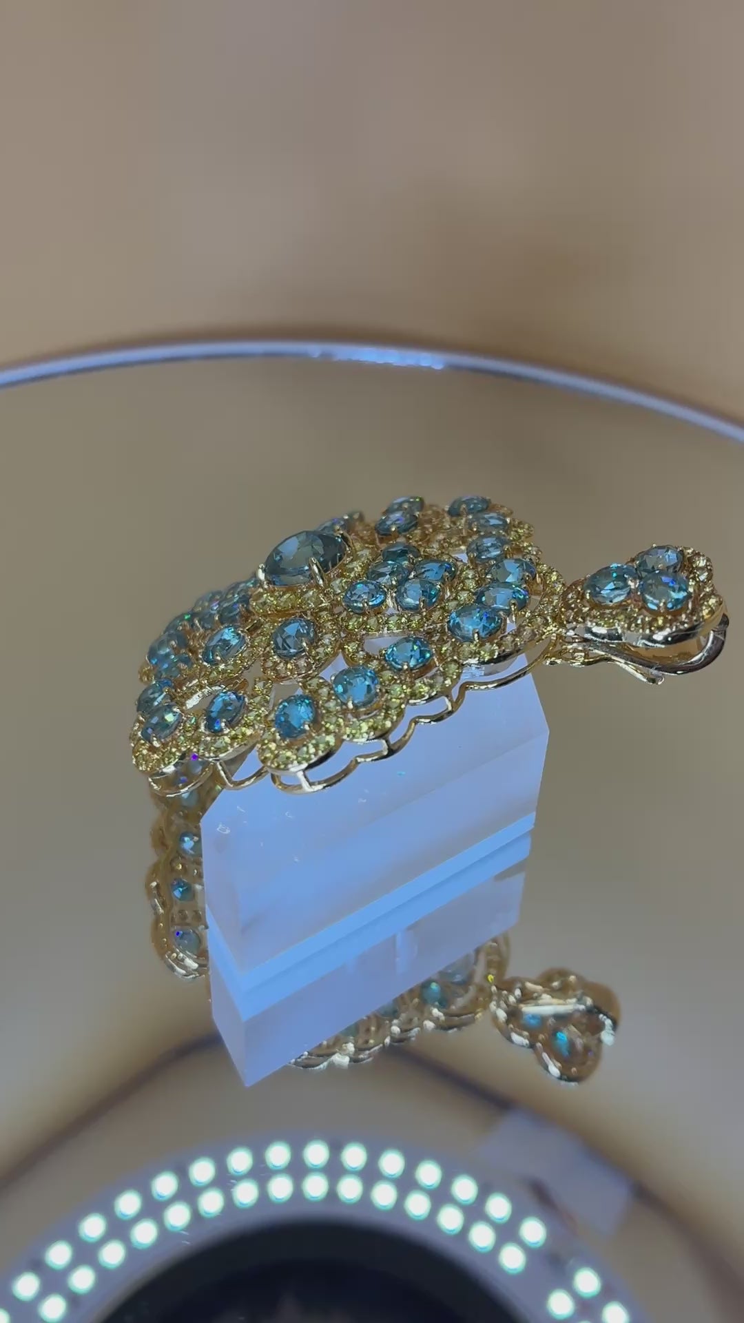 Cambodia Blue Zircon Heated Treat Mix with Yellow 12K Gold Pendant Size 1.3/4"x2.5"
