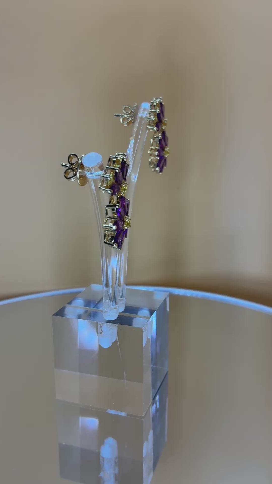 Amethyst And Yellow Sapphire 17K Gold Drop Earring ( Size 1"x.5")