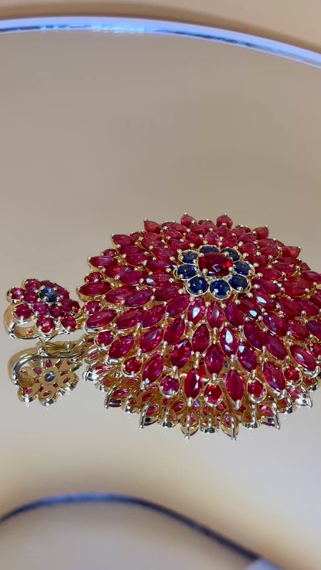 Ruby Mix With Blue Sapphire 18K Gold Pendant Size 2"x2.5"