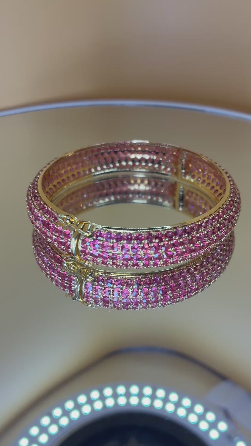 Pink Color Ruby 12K Gold Bangle Bracelet Size 6.
