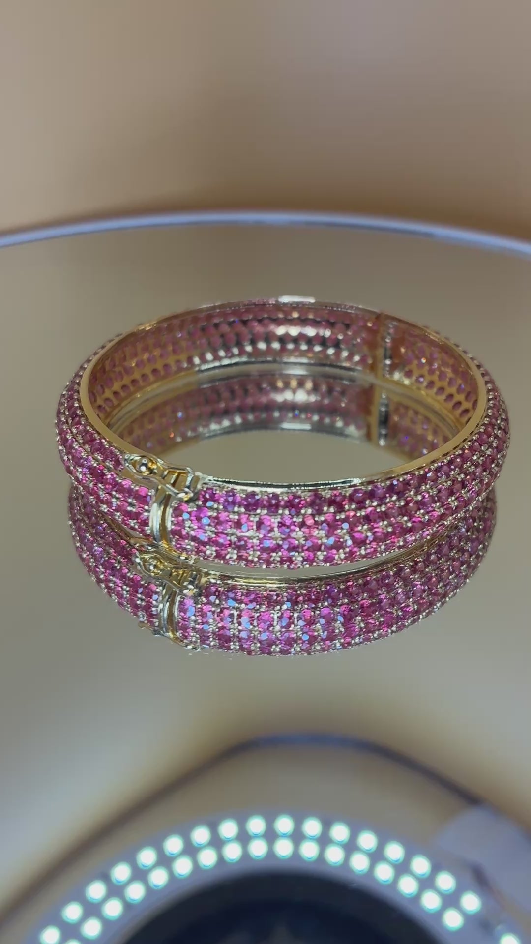 Pink Color Ruby 12K Gold Bangle Bracelet Size 6.