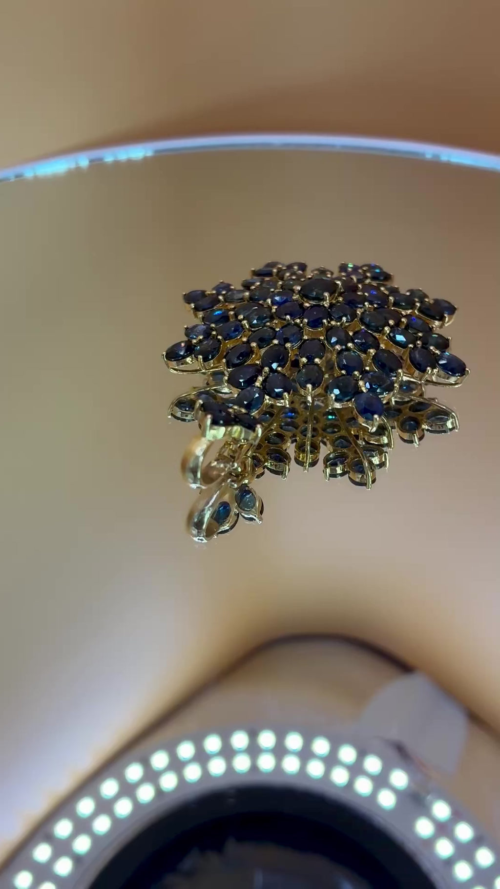 Navy Blue Sapphire Pendant 17K Gold Large Size 2.1/4"x2"