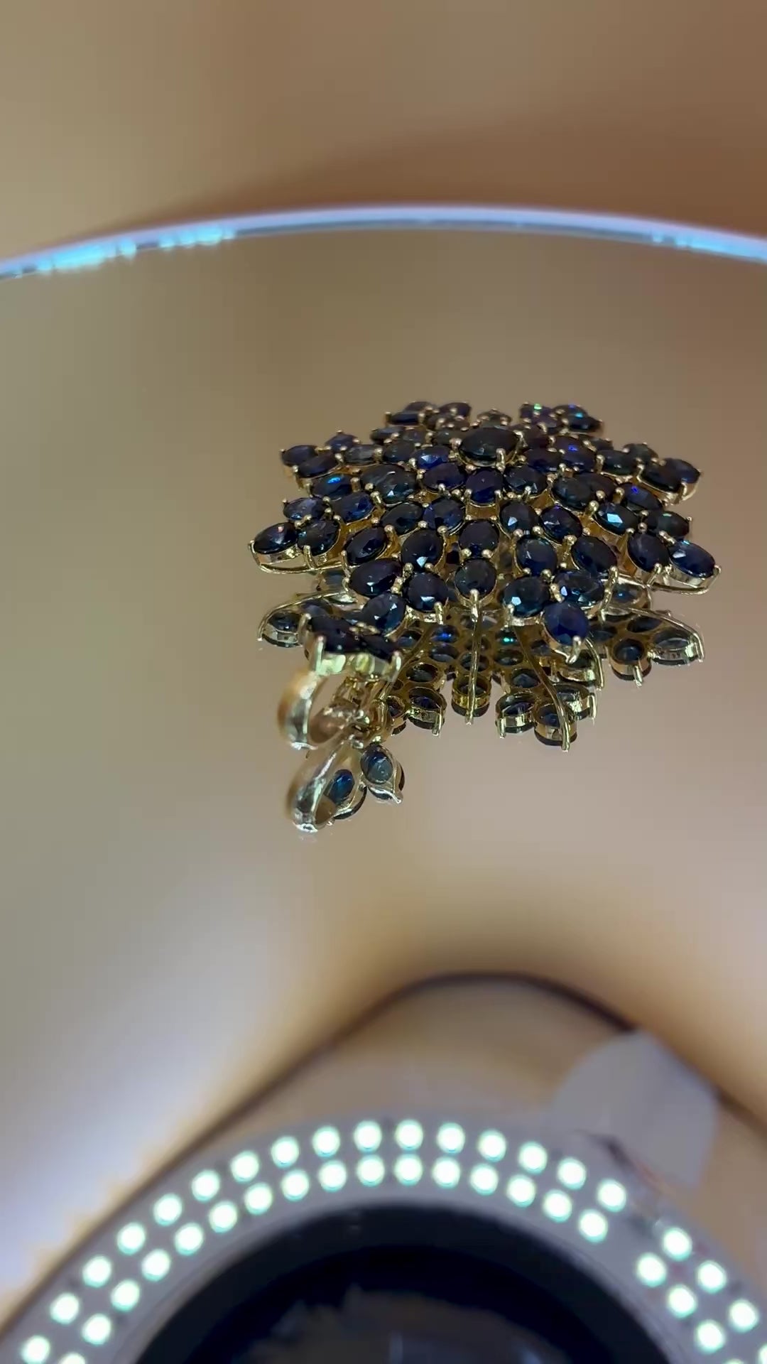 Navy Blue Sapphire Pendant 17K Gold Large Size 2.1/4"x2"