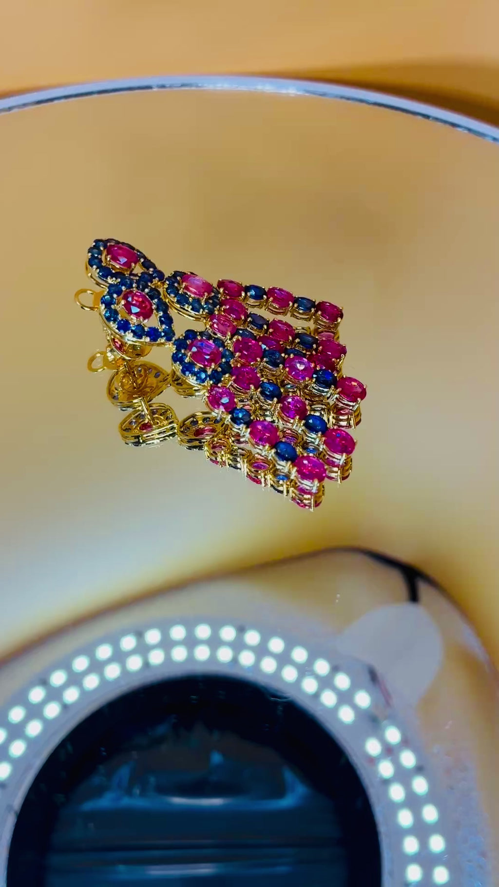 Ruby And Blue Sapphire Chandelier Earrings 17K Gold